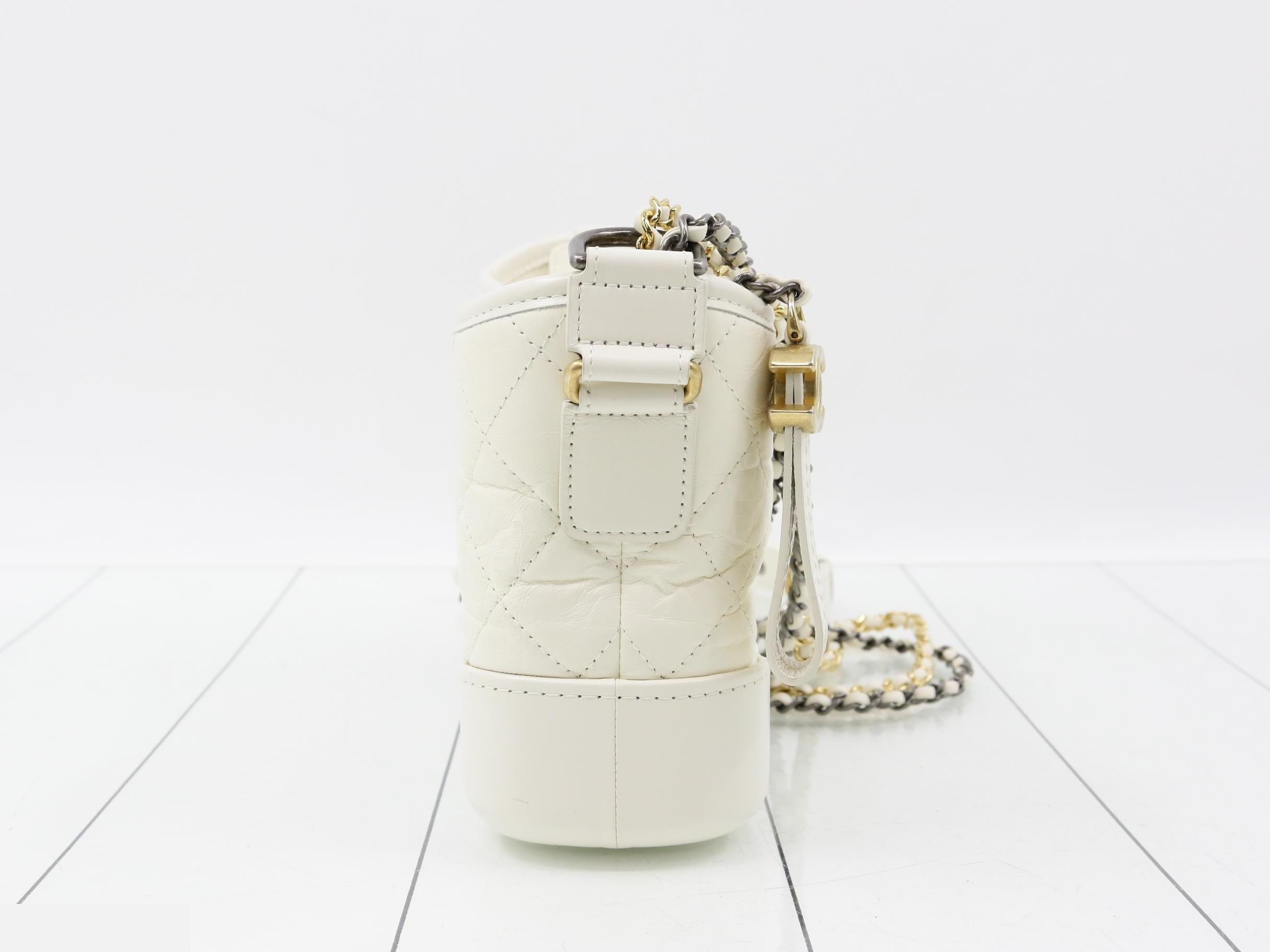 Leather Cabriel Dou Small Hobo Shoulder Bag, White, Gold Hardware — view 11