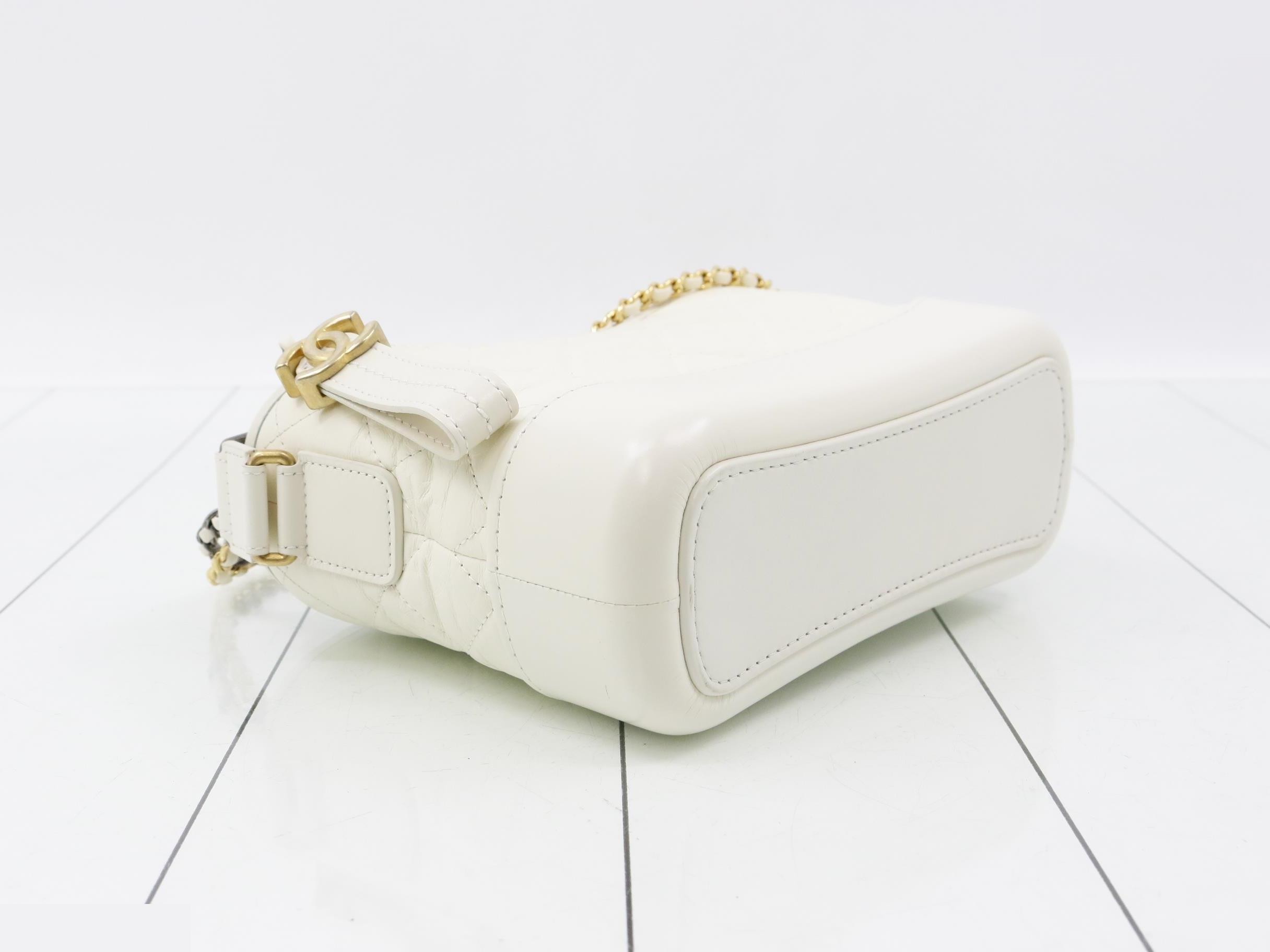 Leather Cabriel Dou Small Hobo Shoulder Bag, White, Gold Hardware — view 12