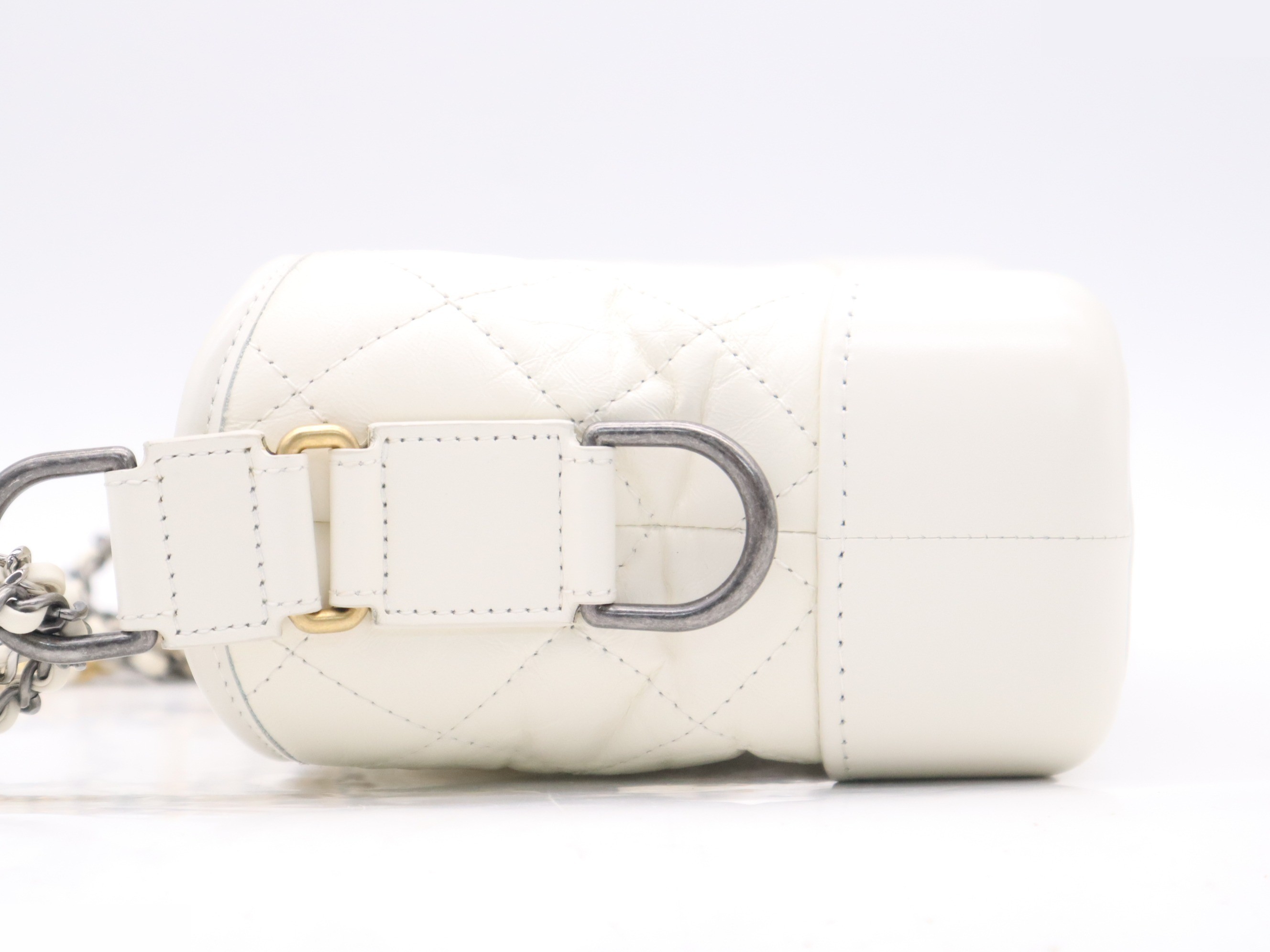 Leather Cabriel Dou Small Hobo Shoulder Bag, White, Gold Hardware — view 3