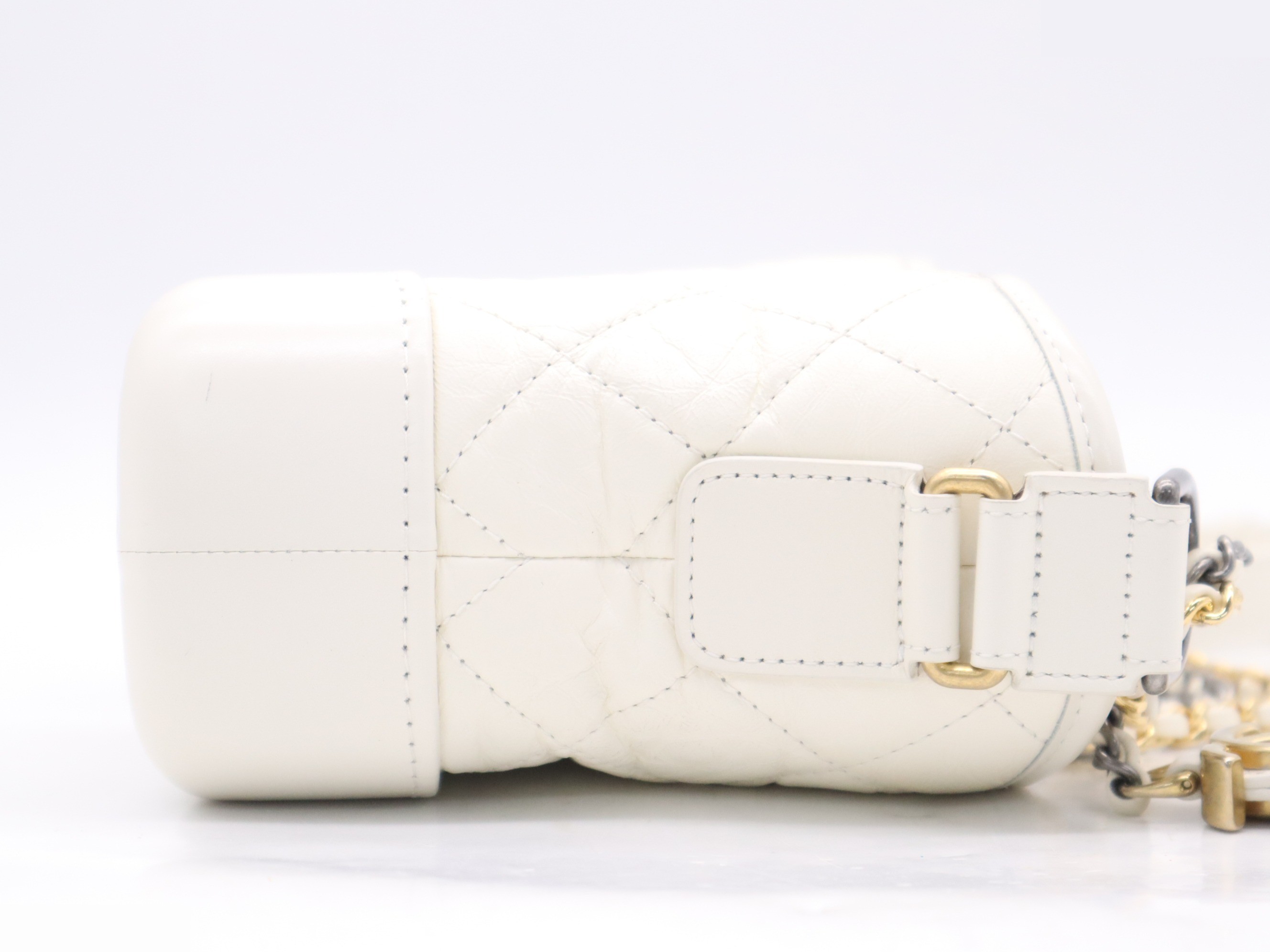 Leather Cabriel Dou Small Hobo Shoulder Bag, White, Gold Hardware — view 5