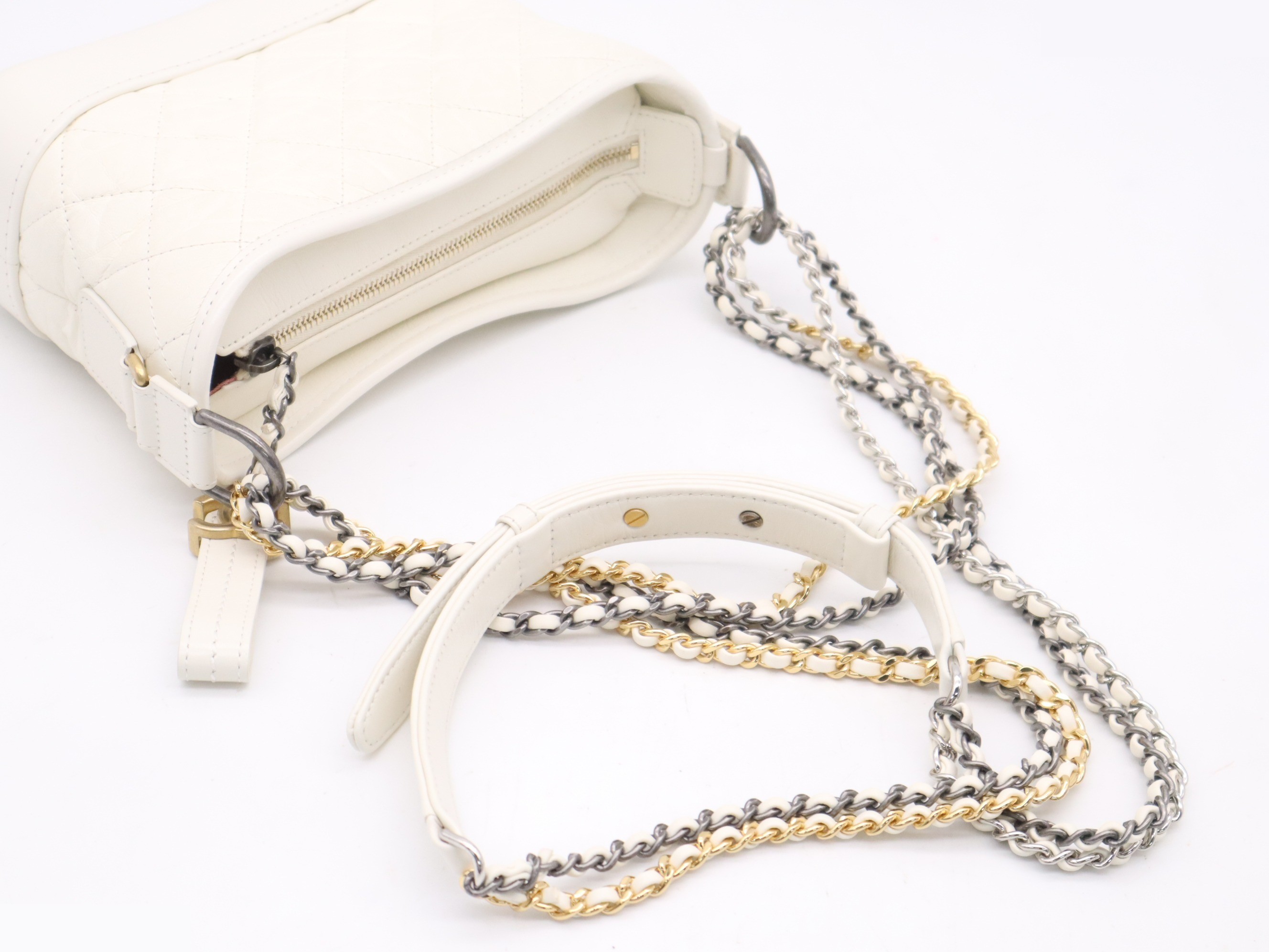 Leather Cabriel Dou Small Hobo Shoulder Bag, White, Gold Hardware — view 6