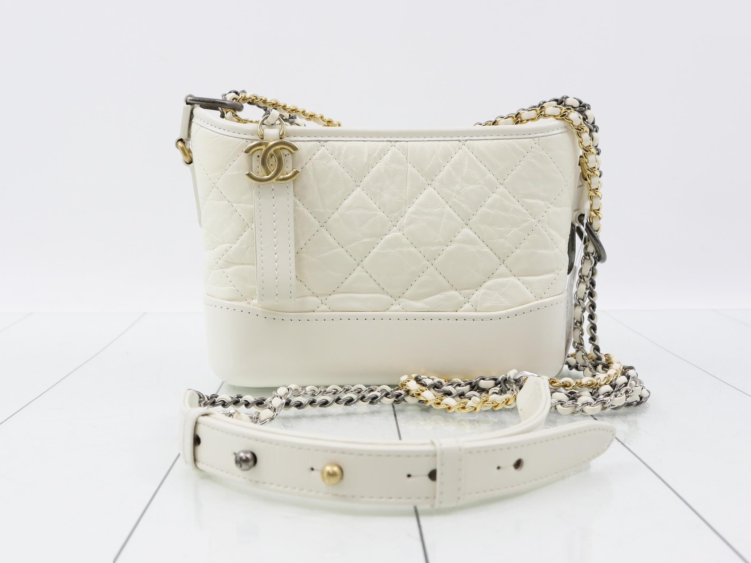 Leather Cabriel Dou Small Hobo Shoulder Bag, White, Gold Hardware — view 8