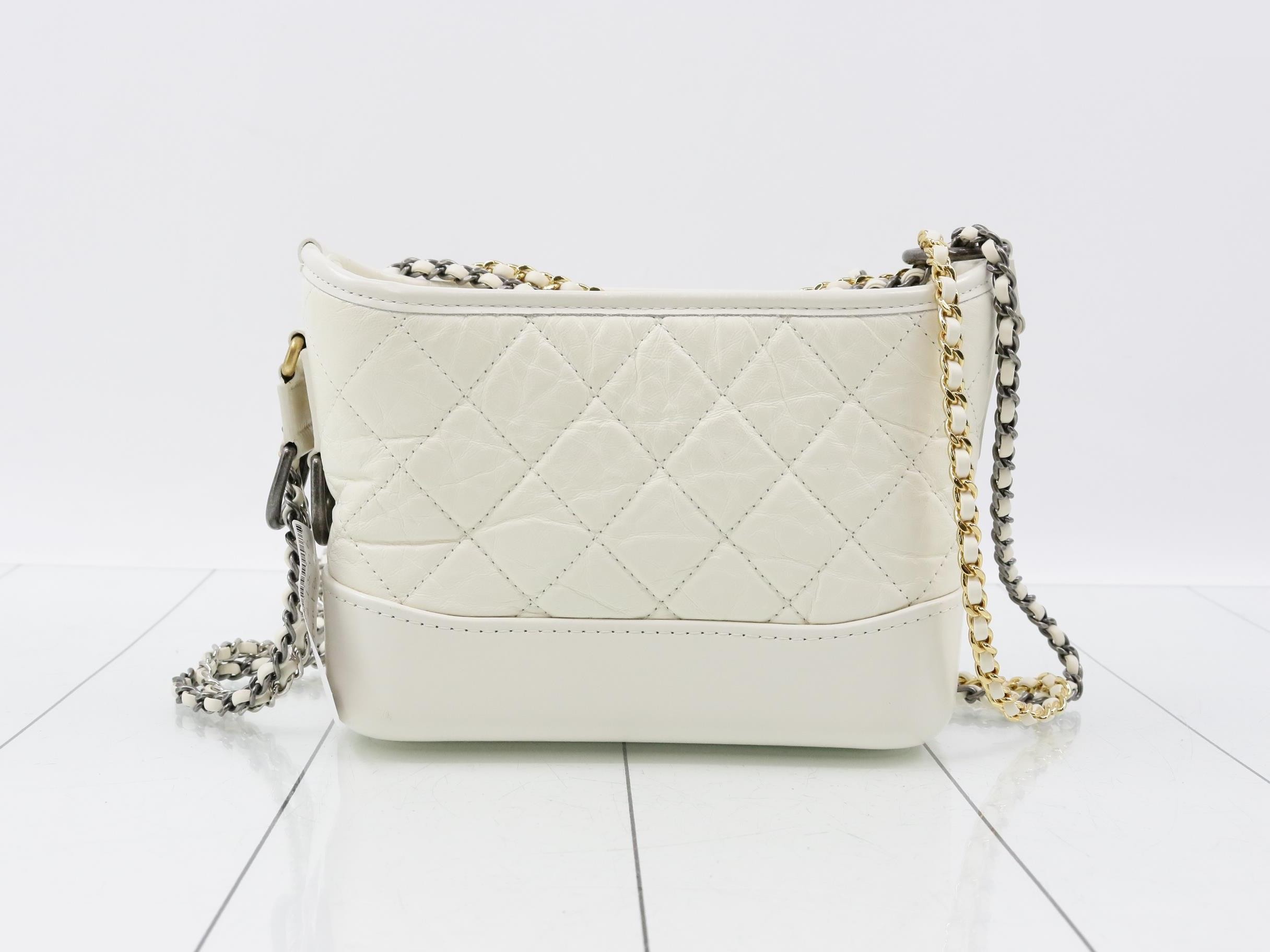 Leather Cabriel Dou Small Hobo Shoulder Bag, White, Gold Hardware — view 9