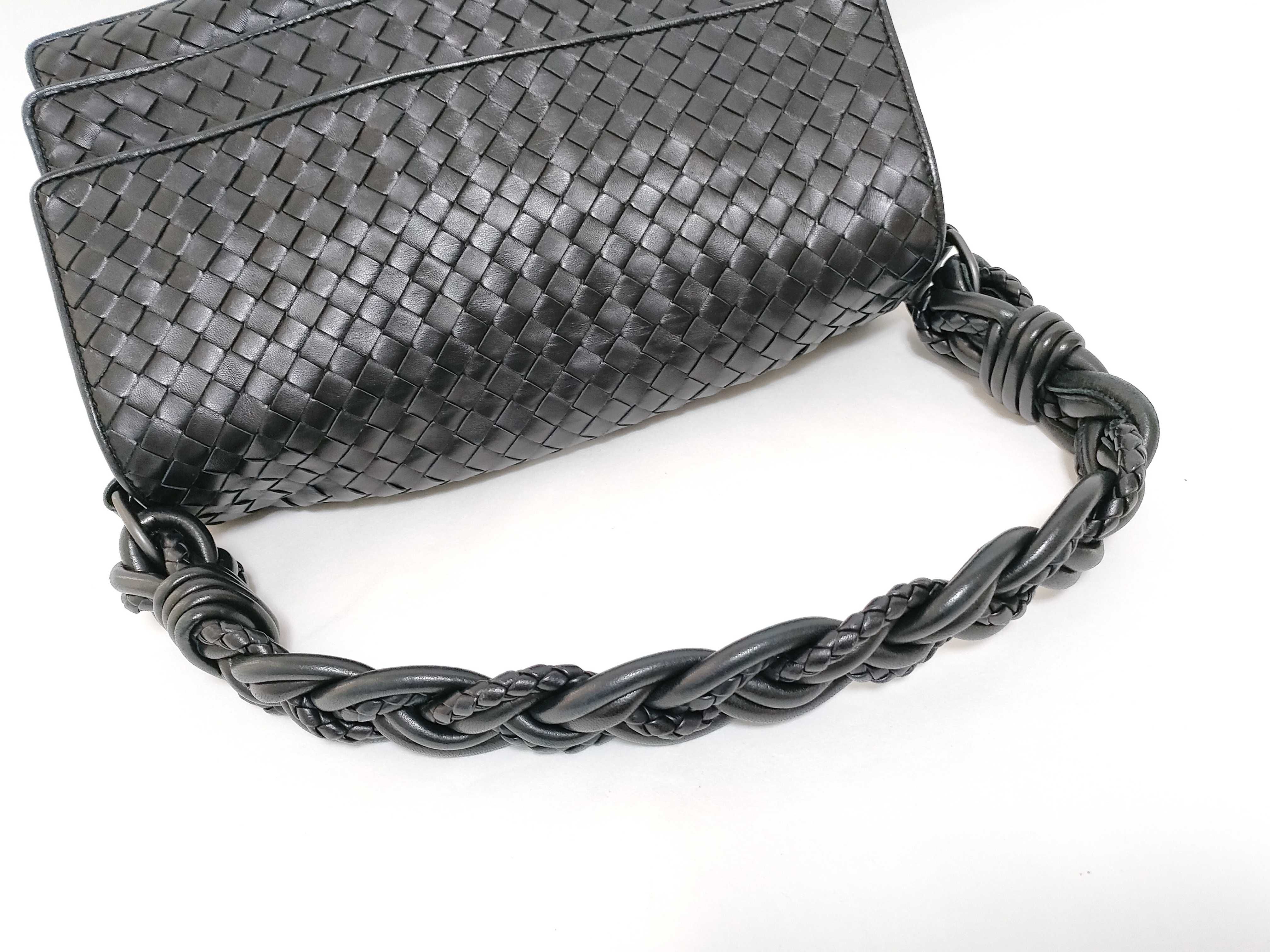 Intrecciato Leather Handbag, Black Shoulder Bag — view 3