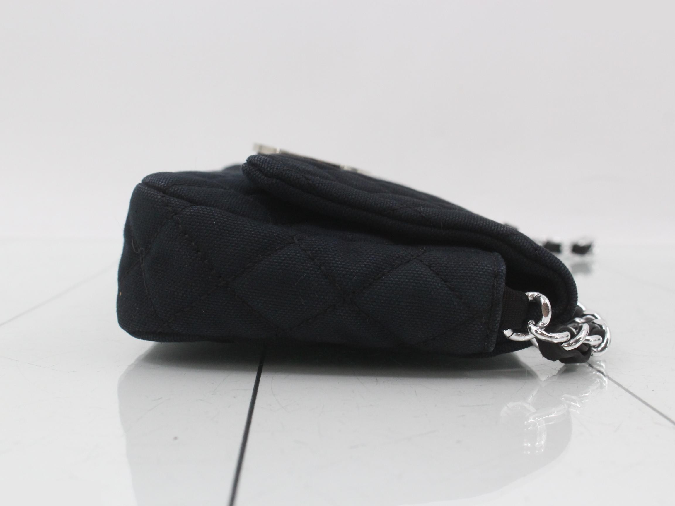 Matelassé Canvas Chain Shoulder Bag, Navy — view 3