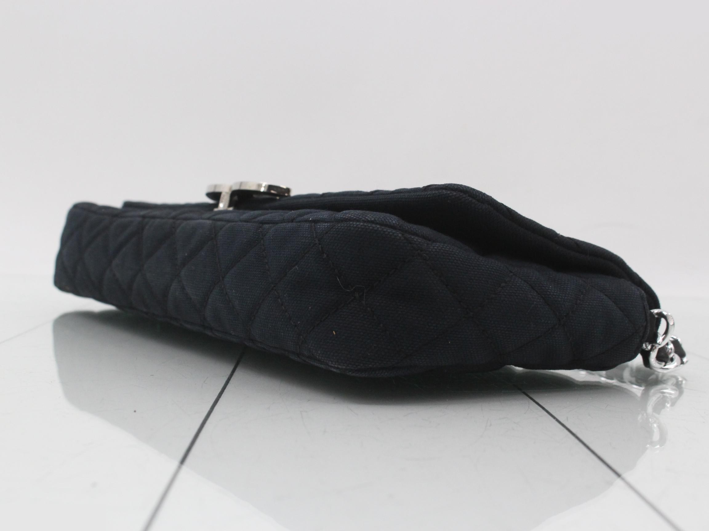 Matelassé Canvas Chain Shoulder Bag, Navy — view 6