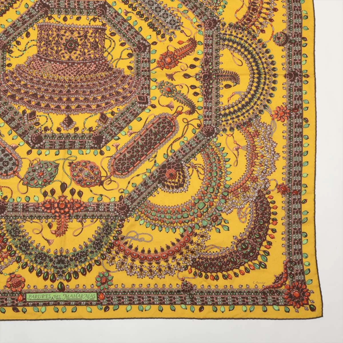 CARREGE ENT PARURES DES MAHARAJAS Maharaja's Accessories Stole Cashmere x Silk Yellow Threading Fuzzing Thread — view 4
