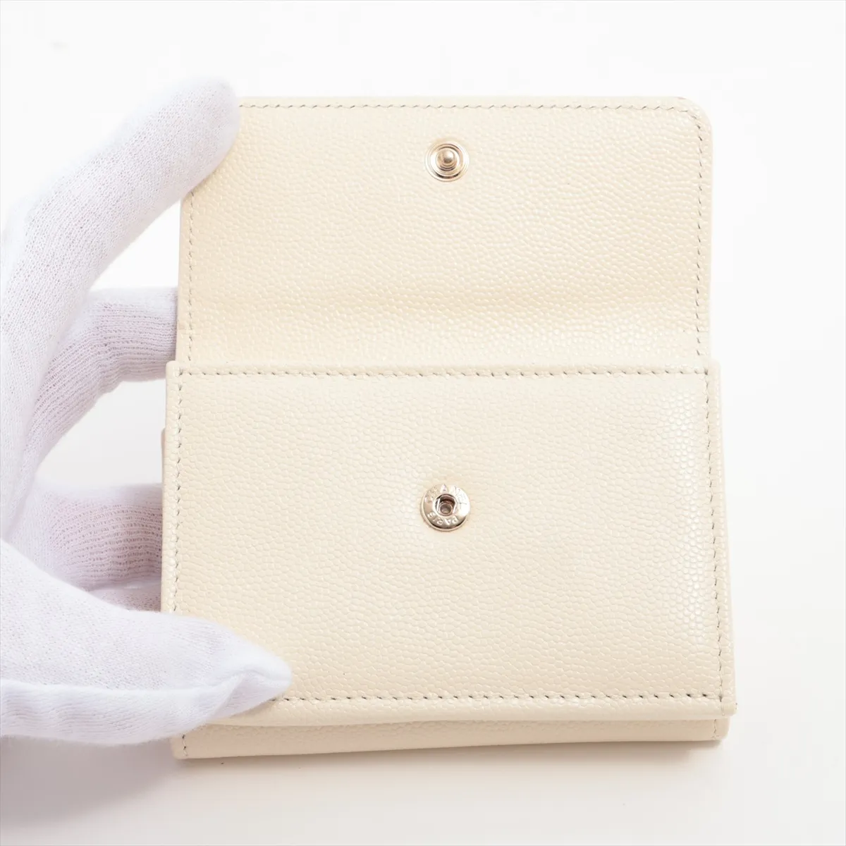 Coco Mark Caviar Skin Compact Wallet, Ivory, Gold Hardware, NXL4PC0K — view 3