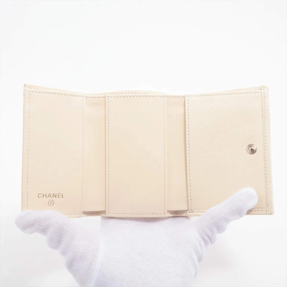 Coco Mark Caviar Skin Compact Wallet, Ivory, Gold Hardware, NXL4PC0K — view 5