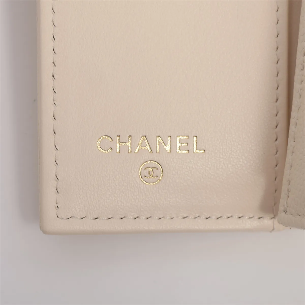 Coco Mark Caviar Skin Compact Wallet, Ivory, Gold Hardware, NXL4PC0K — view 8