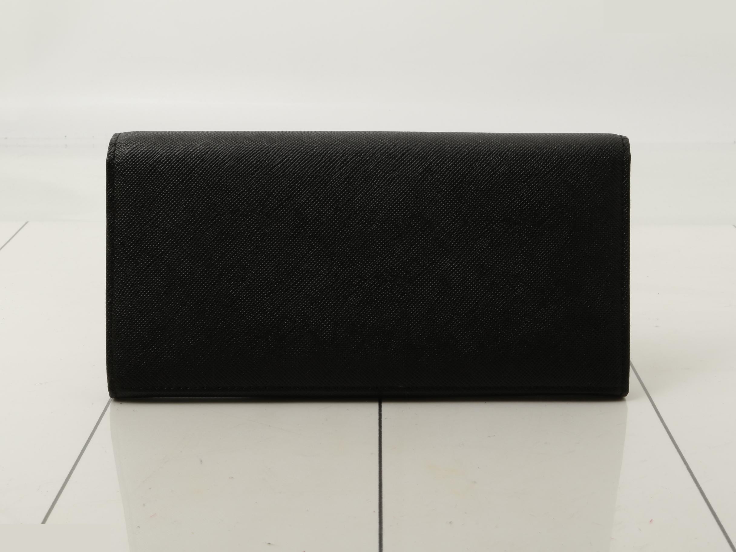 Leather Long Wallet, Black — view 2