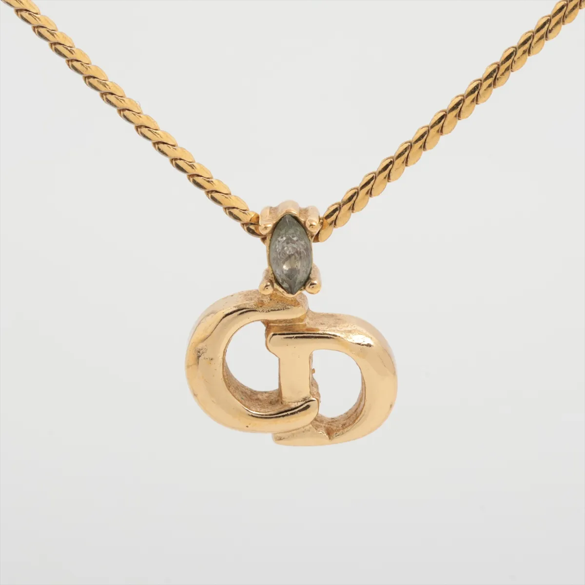 CD logo necklace, GP x rhinestone, gold, dents,