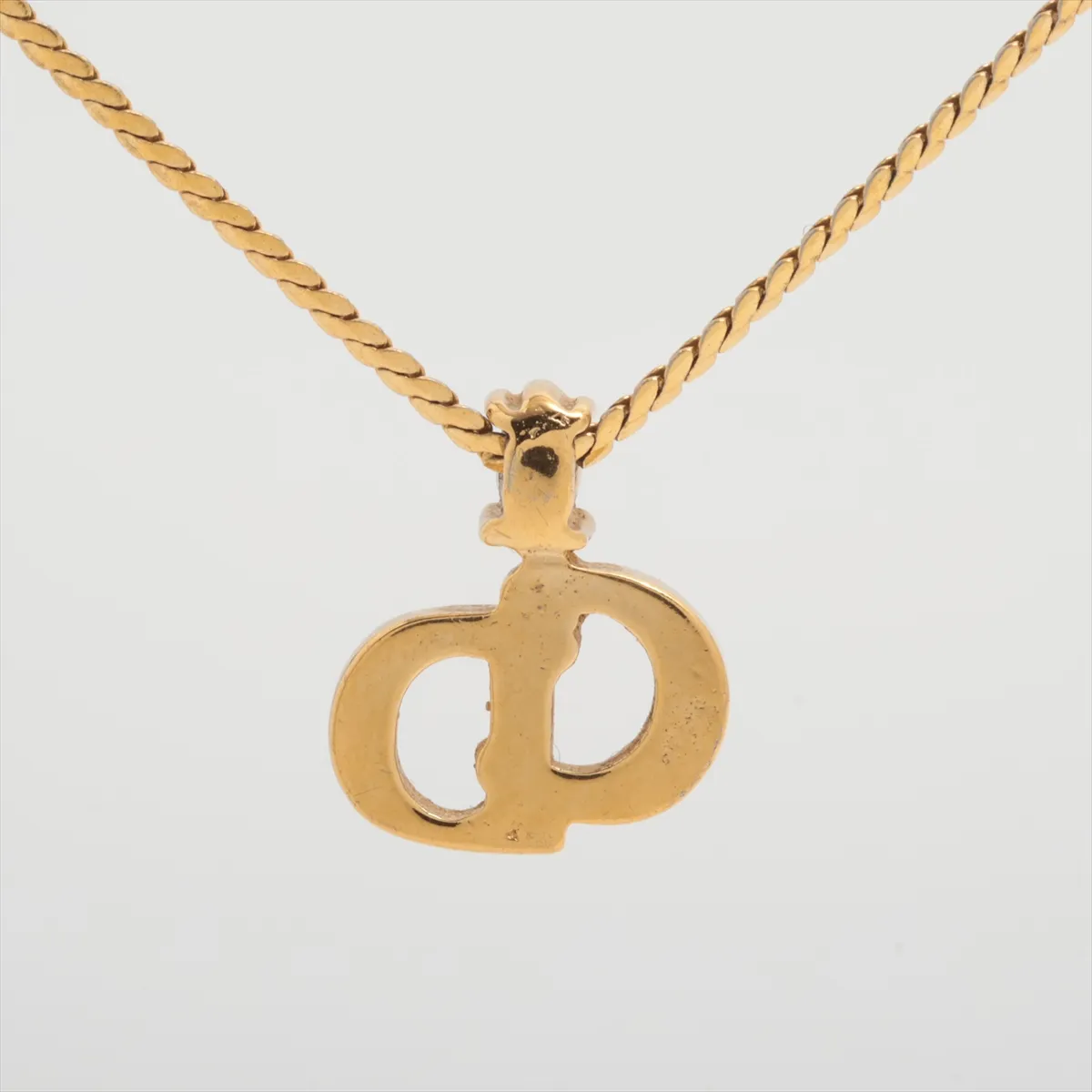 CD logo necklace, GP x rhinestone, gold, dents, — view 2