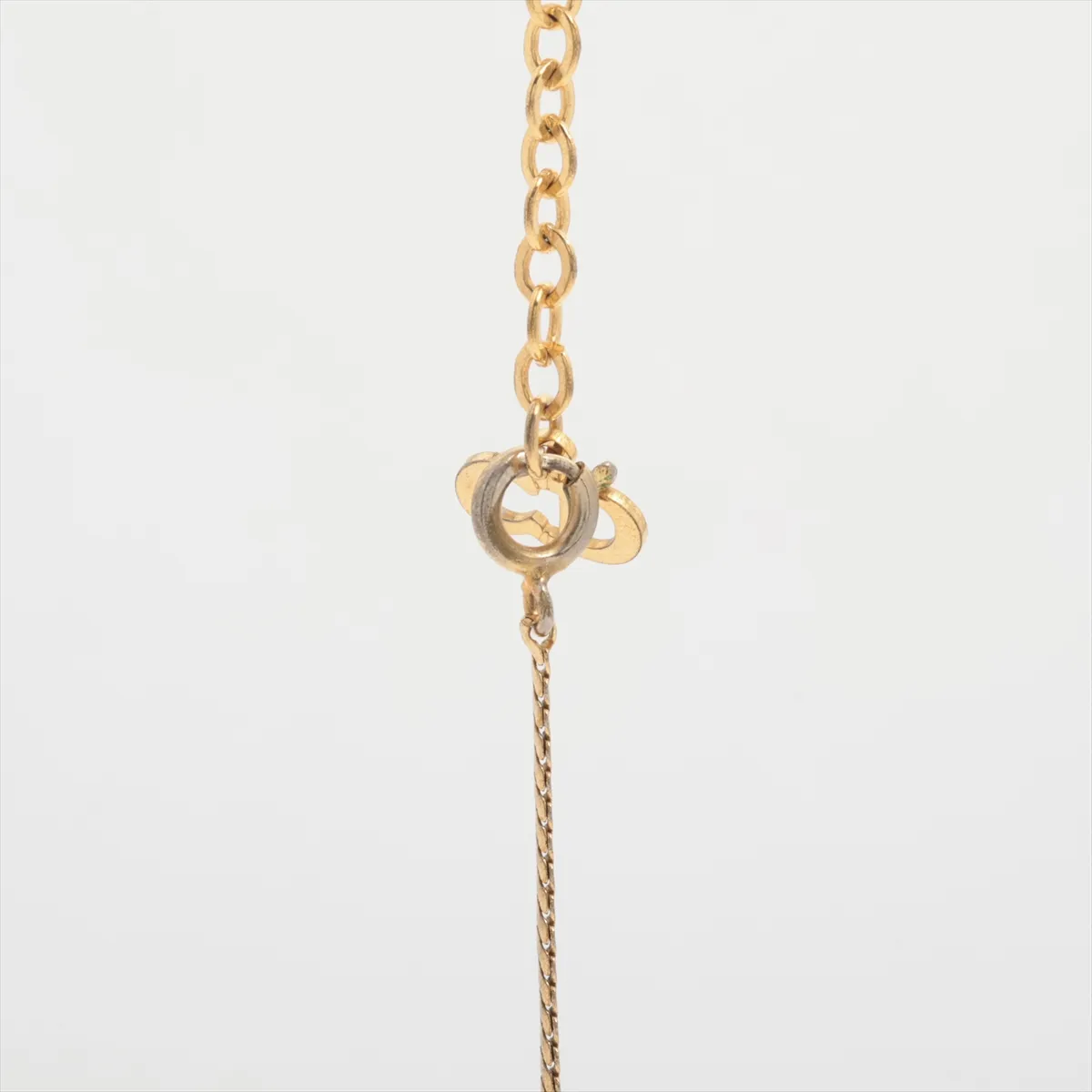 CD logo necklace, GP x rhinestone, gold, dents, — view 3