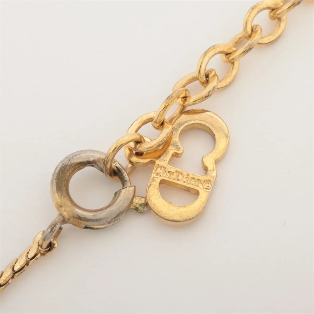CD logo necklace, GP x rhinestone, gold, dents, — view 4