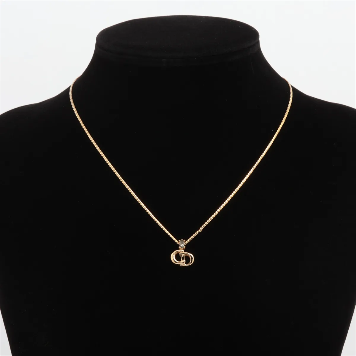 CD logo necklace, GP x rhinestone, gold, dents, — view 5