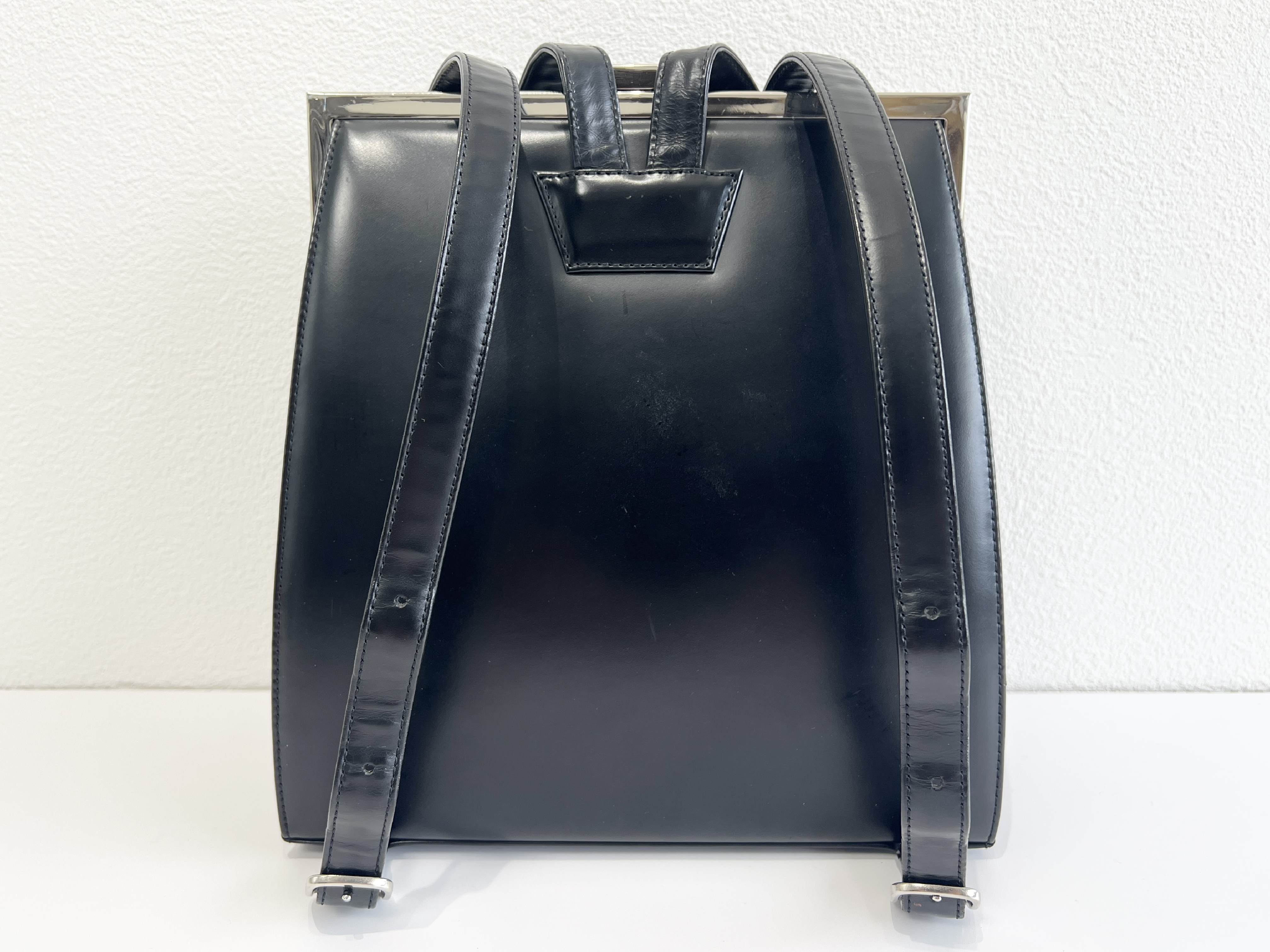 logo plate coin purse leather backpack rucksack — view 2