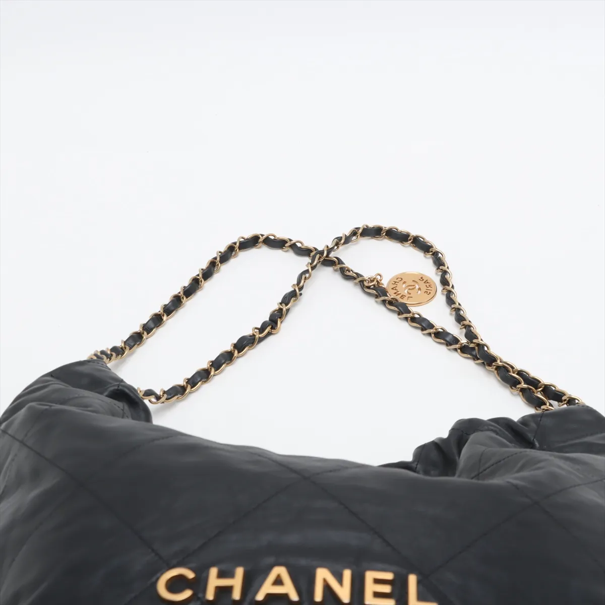 [Individually wrapped] Chanel 22 Large Calfskin Chain Shoulder Bag Black Gold Hardware KNC02KH5 Random Plate — view 6