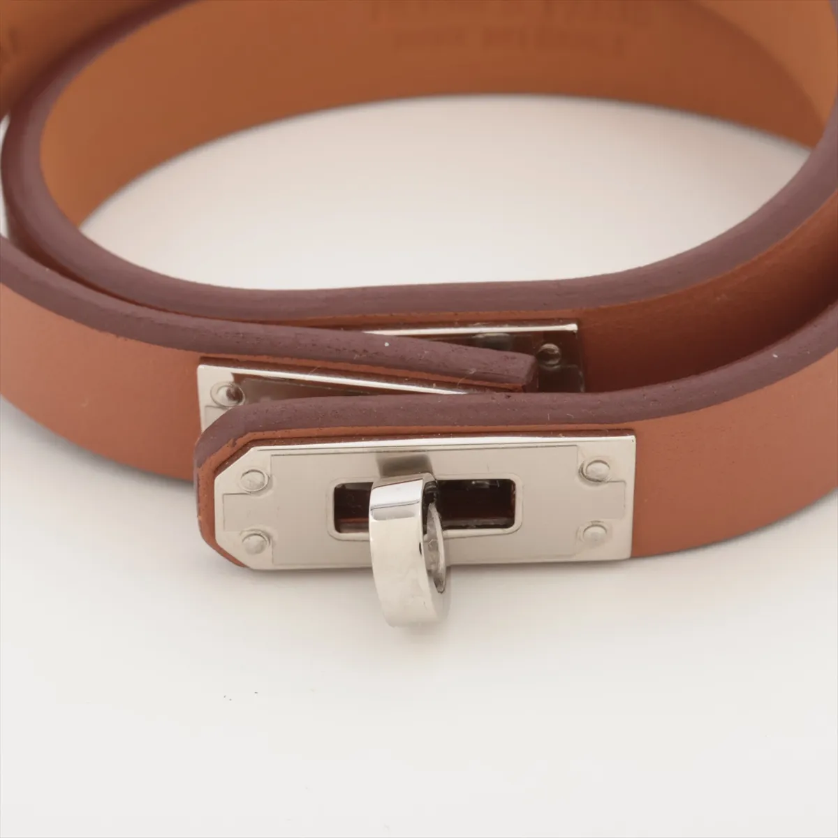 Mini Kelly Double Tour Z:2021 Bracelet T1 GP x Leather Silver x Gold Thread — view 3