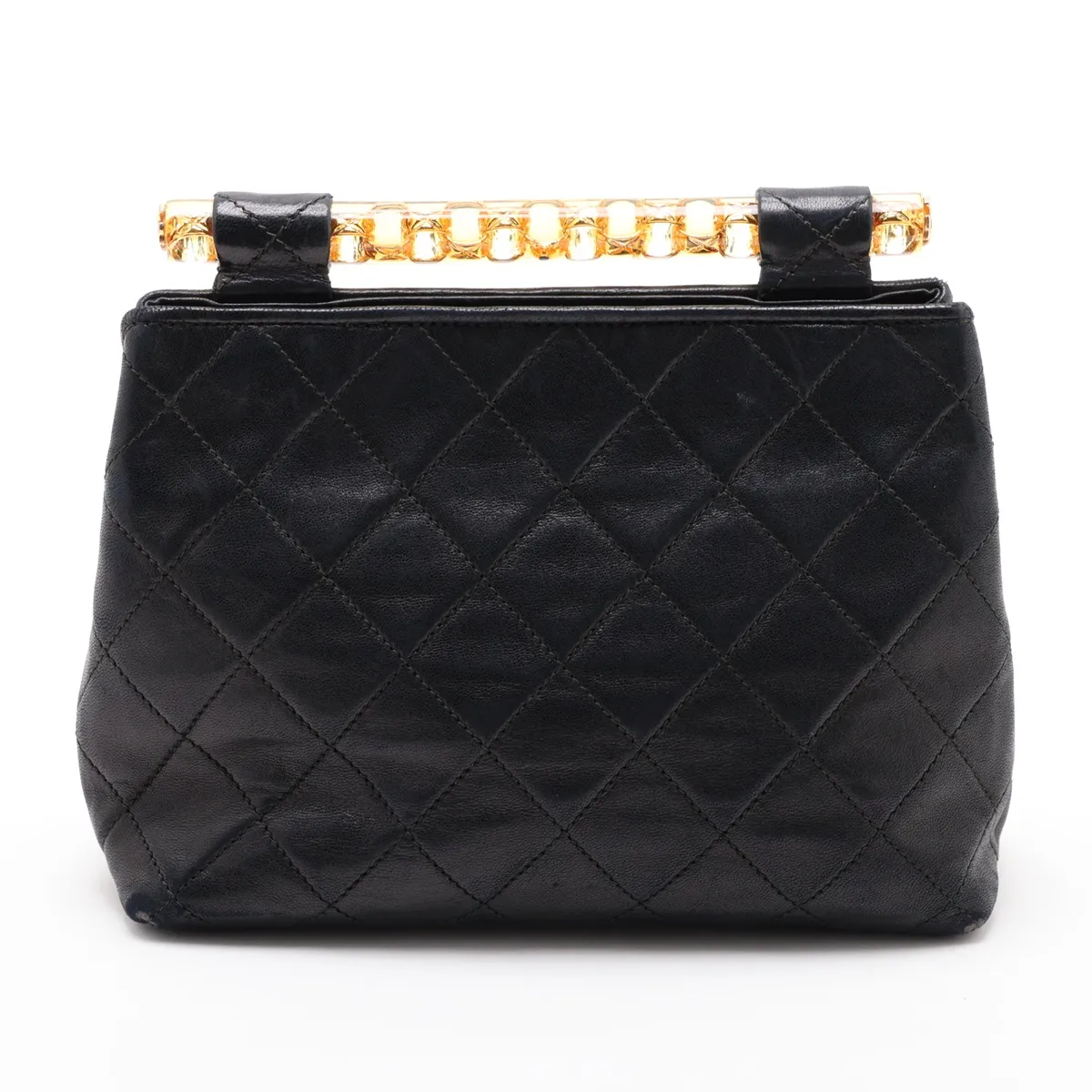 Matelassé Lambskin Clutch Bag, Black with Gold Hardware, Item No. 1723276 — view 2