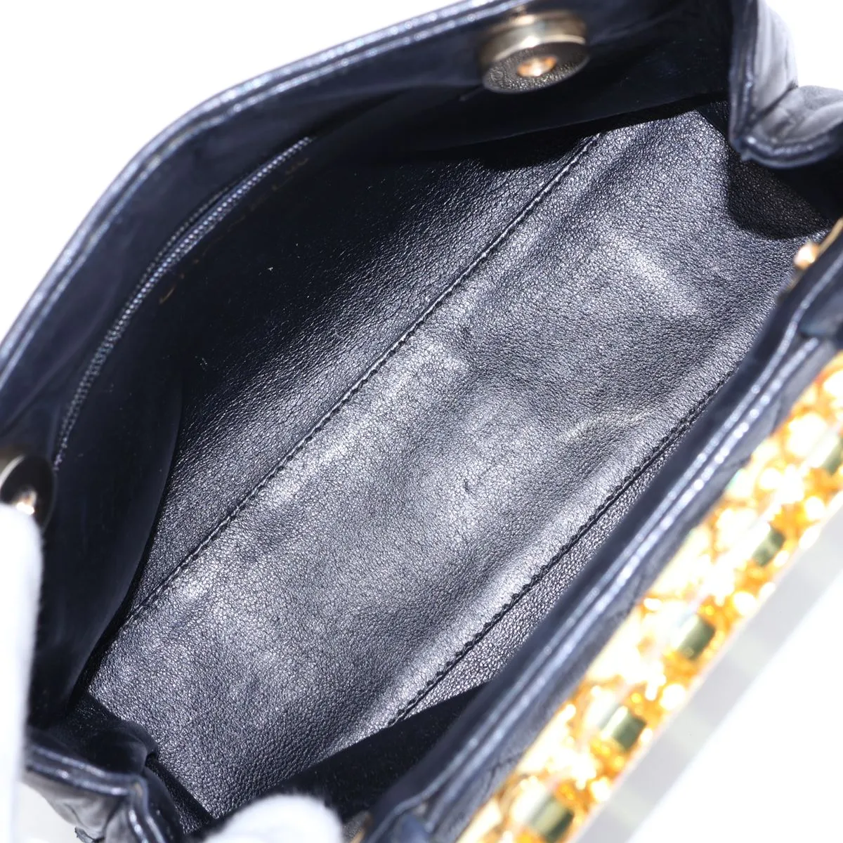 Matelassé Lambskin Clutch Bag, Black with Gold Hardware, Item No. 1723276 — view 7