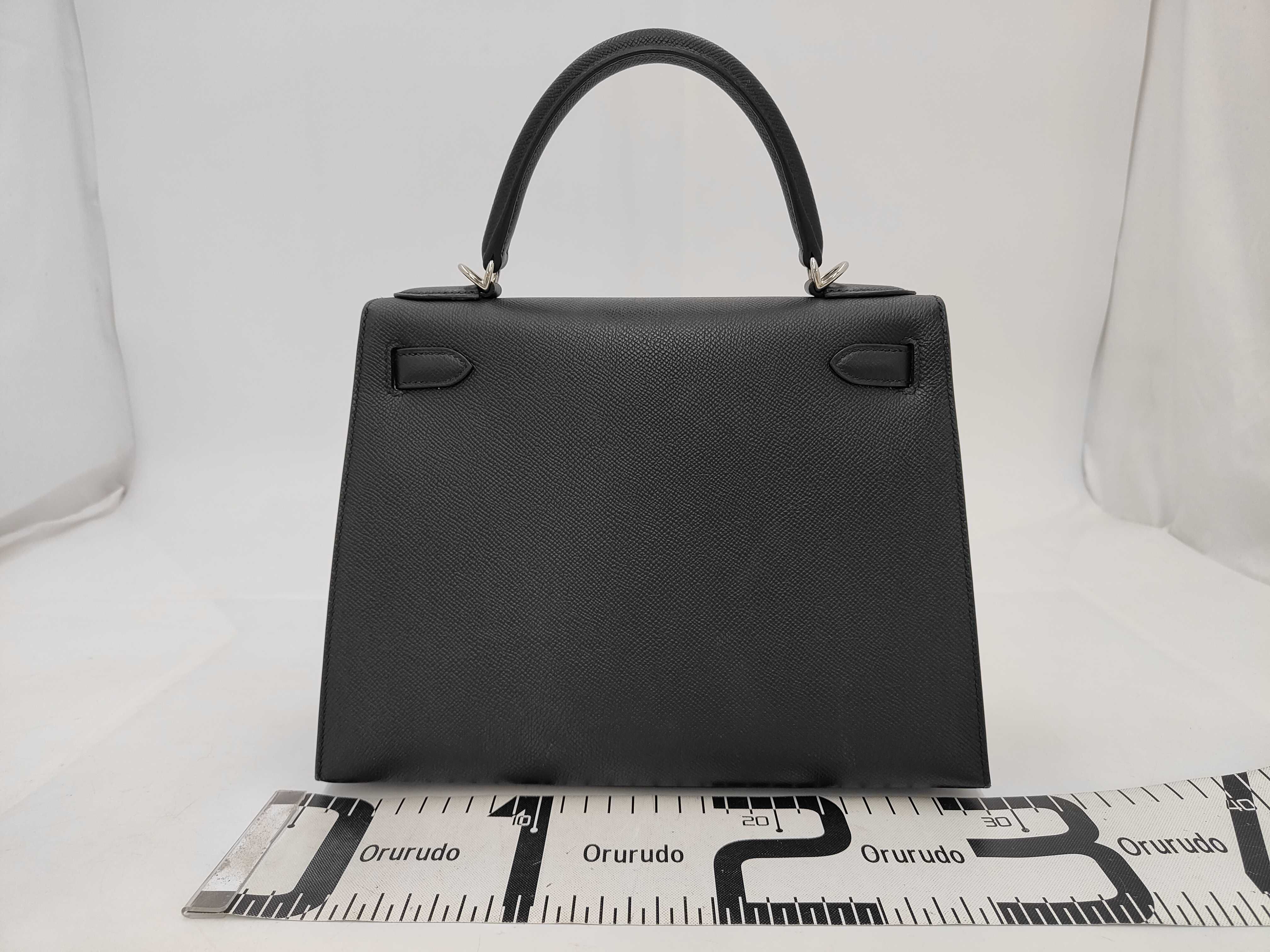 Kelly 28 Black Epsom Leather Shoulder Bag with Silver Hardware (W Stamp) — view 2