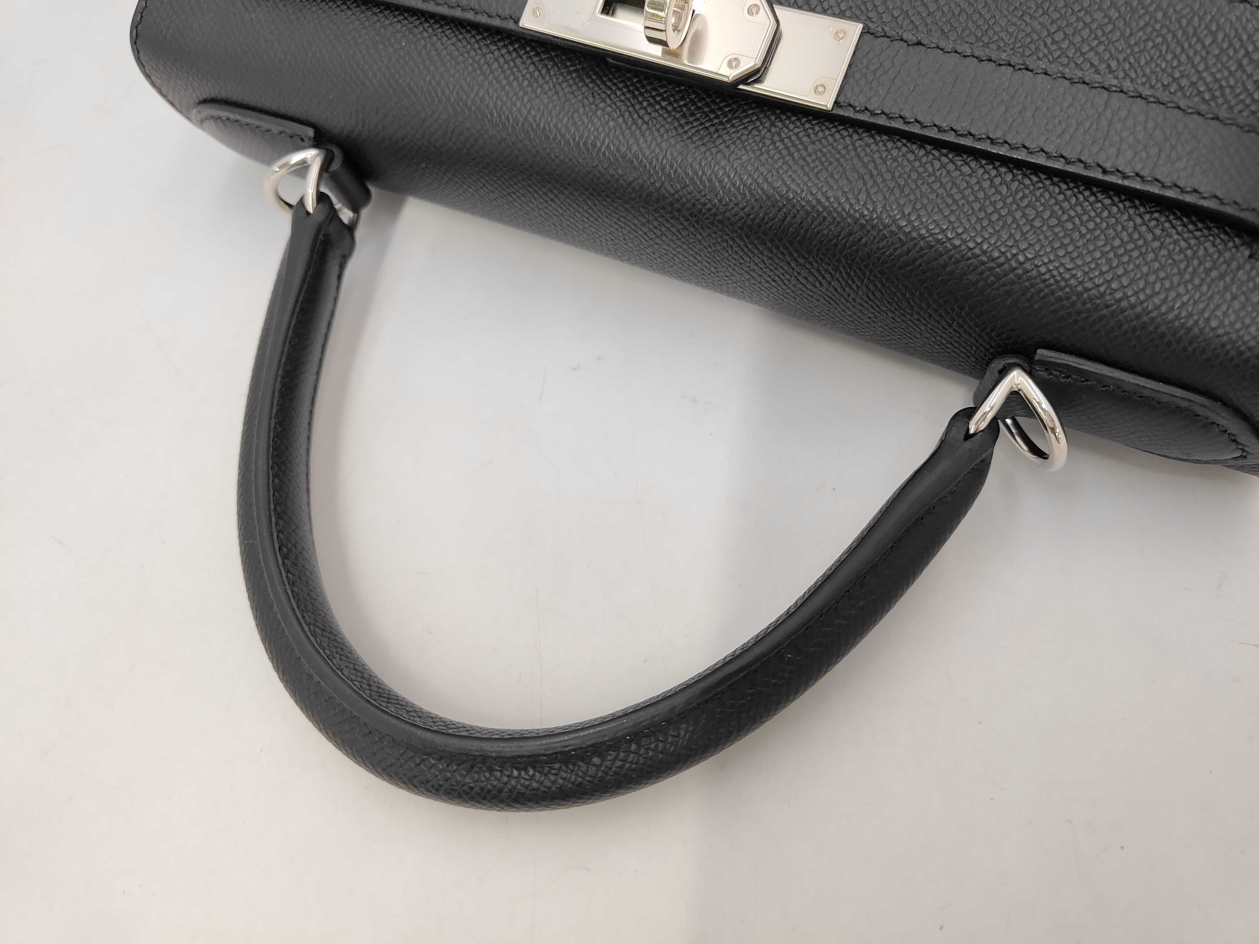 Kelly 28 Black Epsom Leather Shoulder Bag with Silver Hardware (W Stamp) — view 4