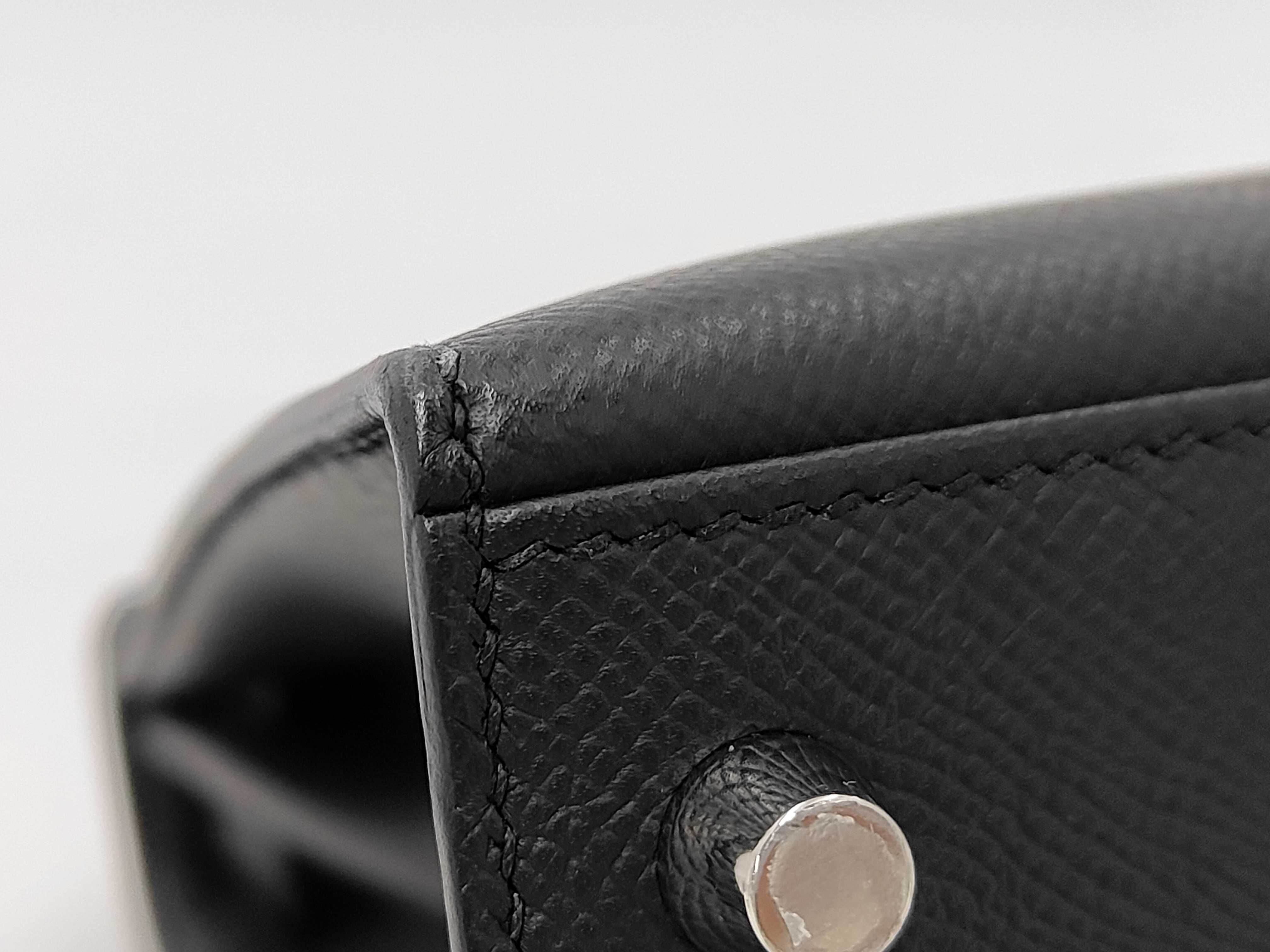 Kelly 28 Black Epsom Leather Shoulder Bag with Silver Hardware (W Stamp) — view 6