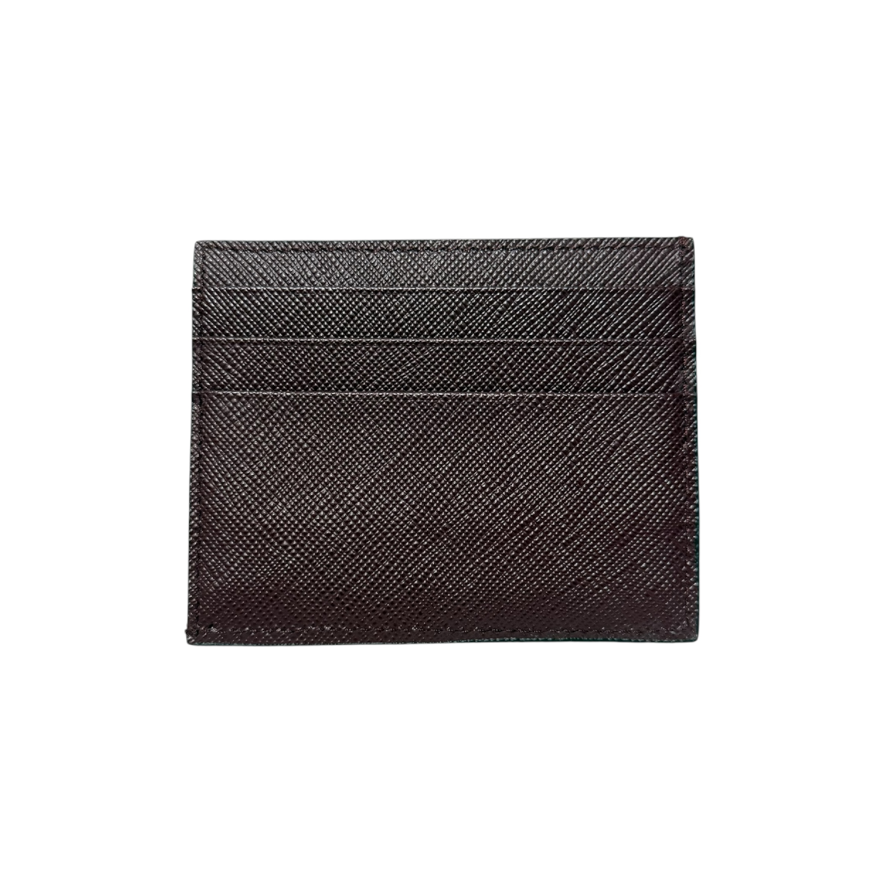 Saffiano Triangle Logo Card Case, Wine Red (Card Case/Pass Case/Business Card Holder) — view 2