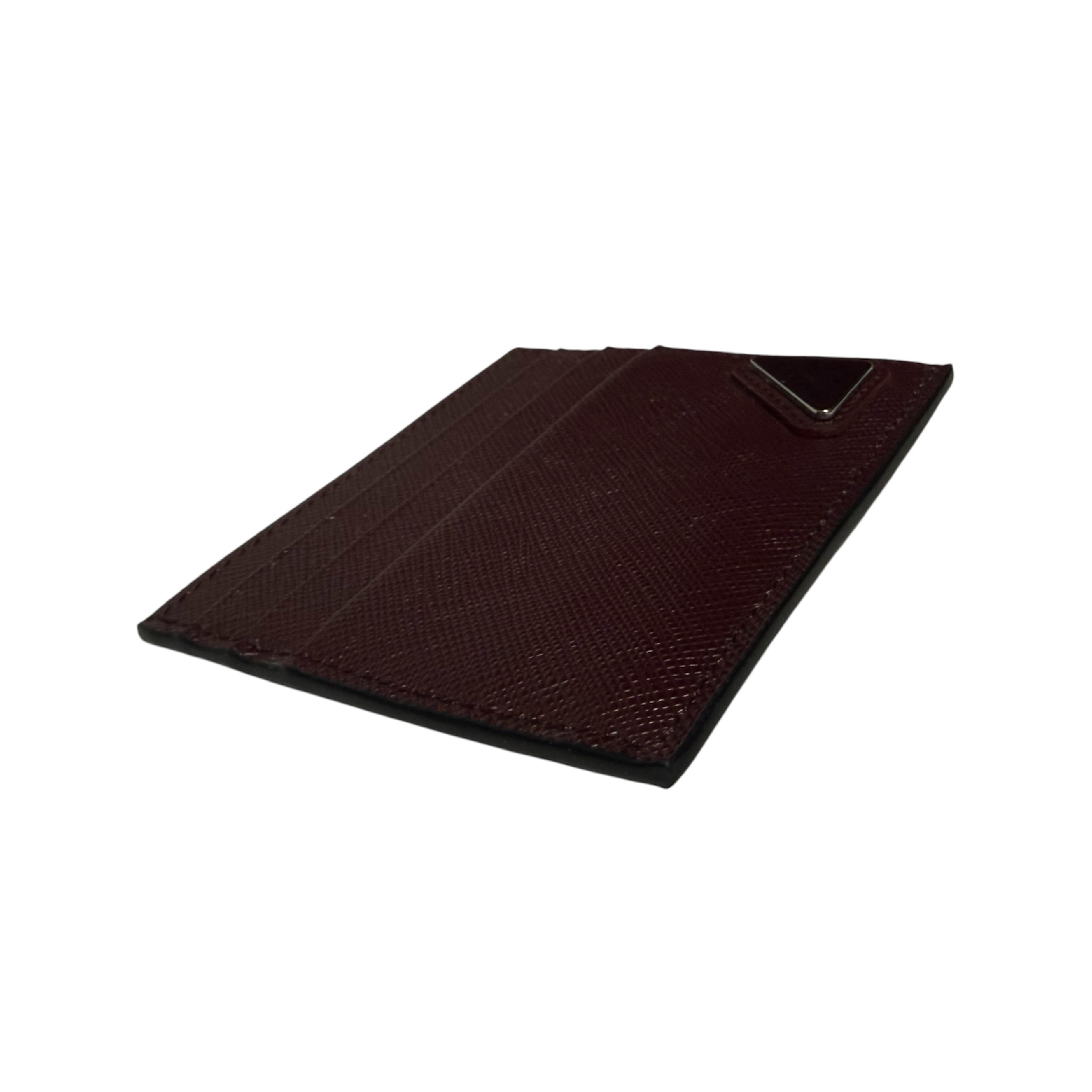 Saffiano Triangle Logo Card Case, Wine Red (Card Case/Pass Case/Business Card Holder) — view 3