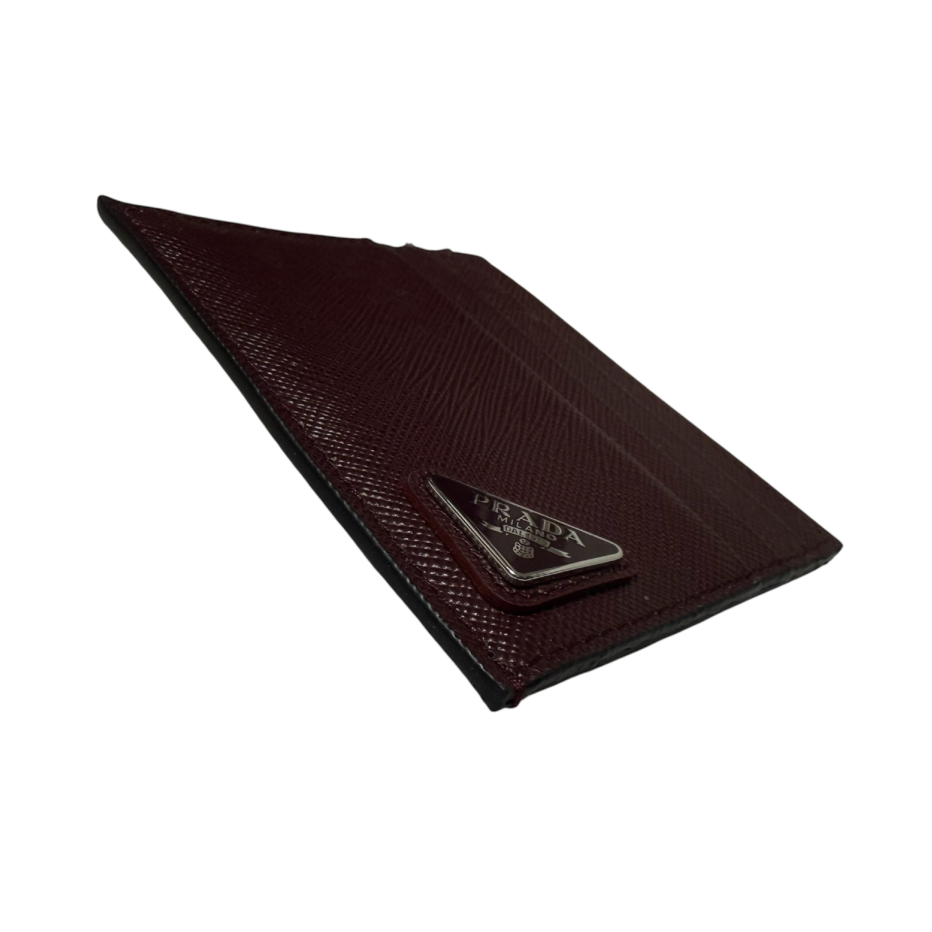 Saffiano Triangle Logo Card Case, Wine Red (Card Case/Pass Case/Business Card Holder) — view 4