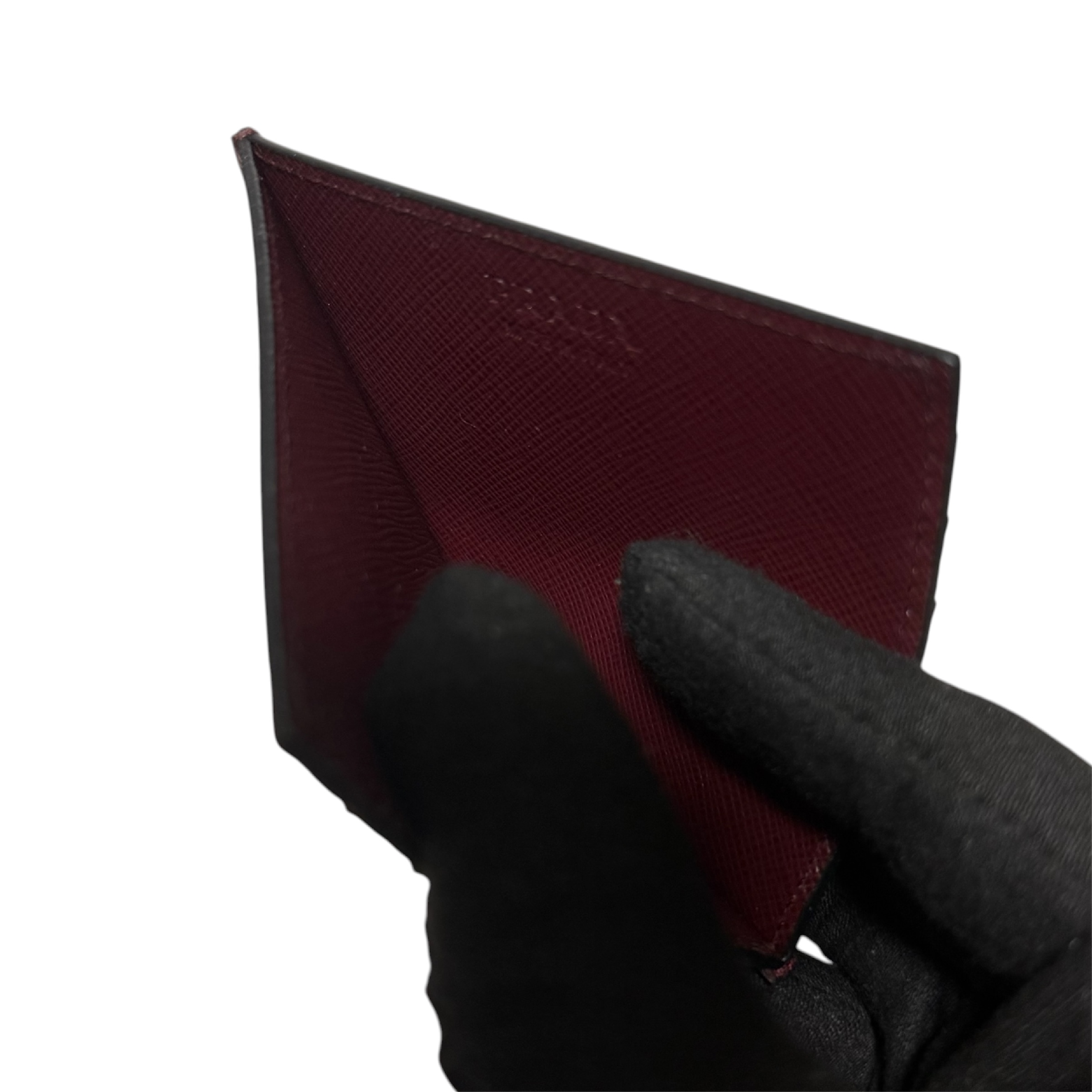 Saffiano Triangle Logo Card Case, Wine Red (Card Case/Pass Case/Business Card Holder) — view 5