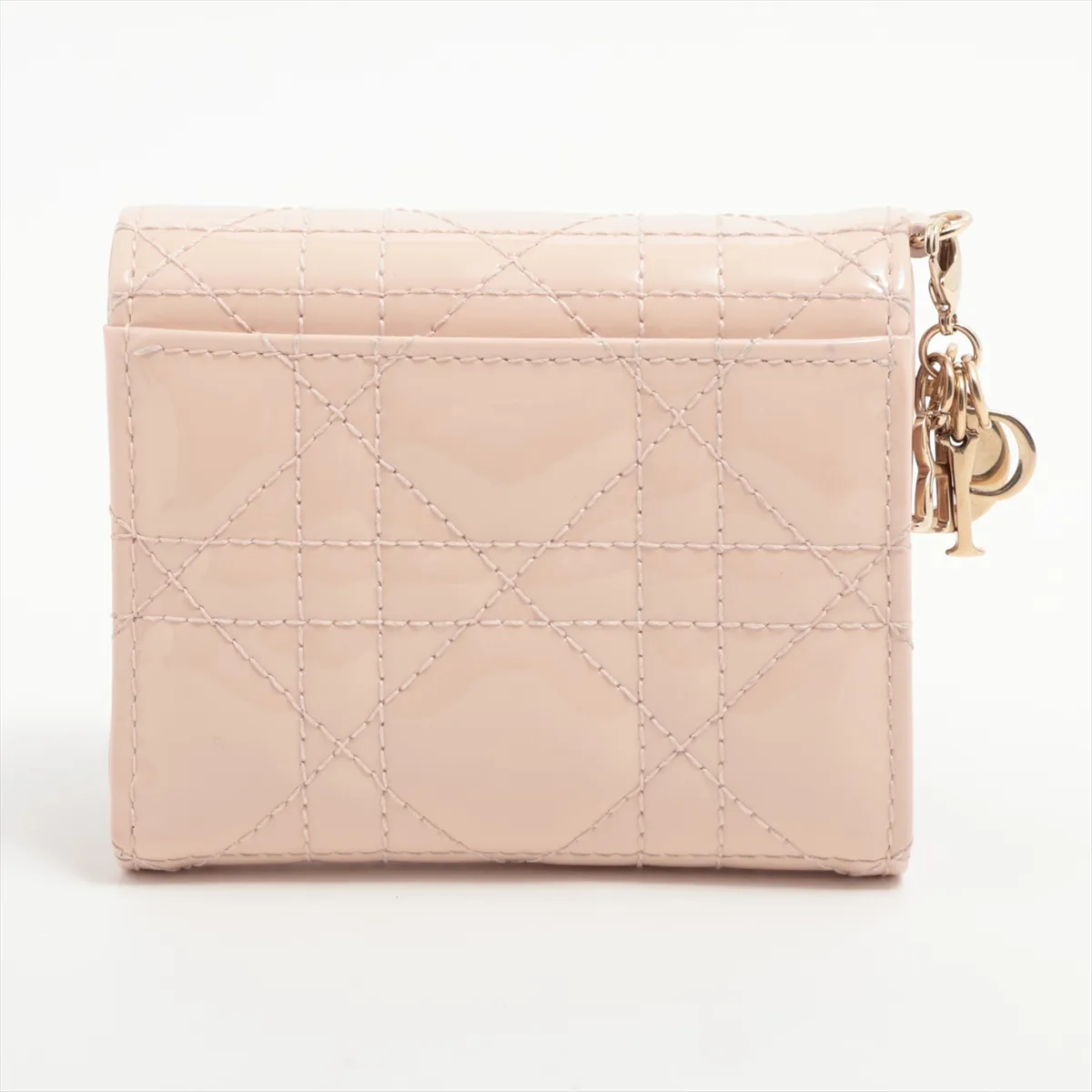 Lady Dior Cannage Patent Leather Compact Wallet Pink — view 2
