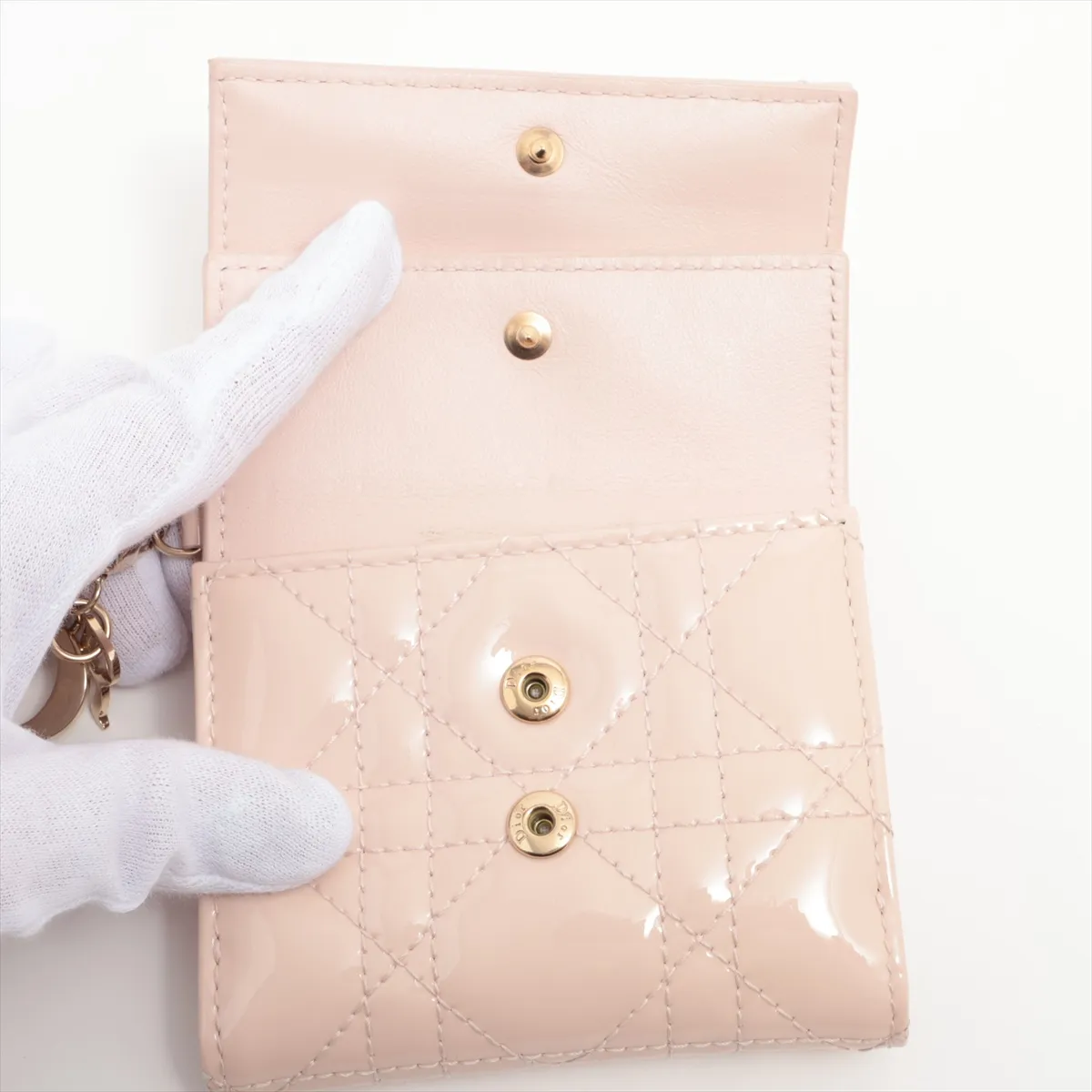 Lady Dior Cannage Patent Leather Compact Wallet Pink — view 4