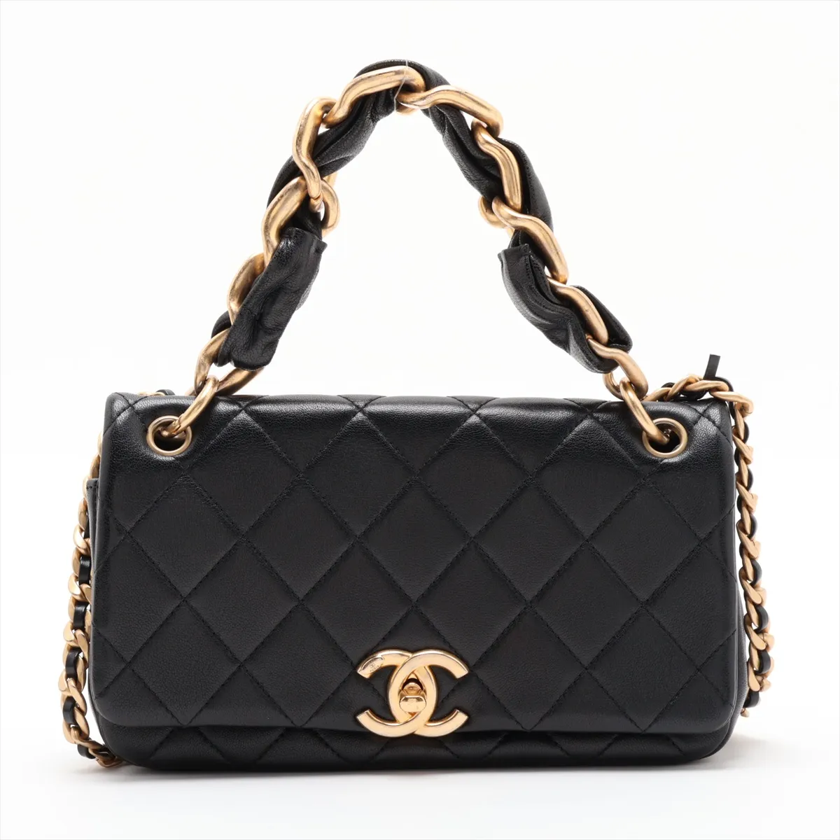 Matelassé Lambskin 2-Way Handbag, Black with Gold Hardware, 30911216 (Serial Number in the 30s)