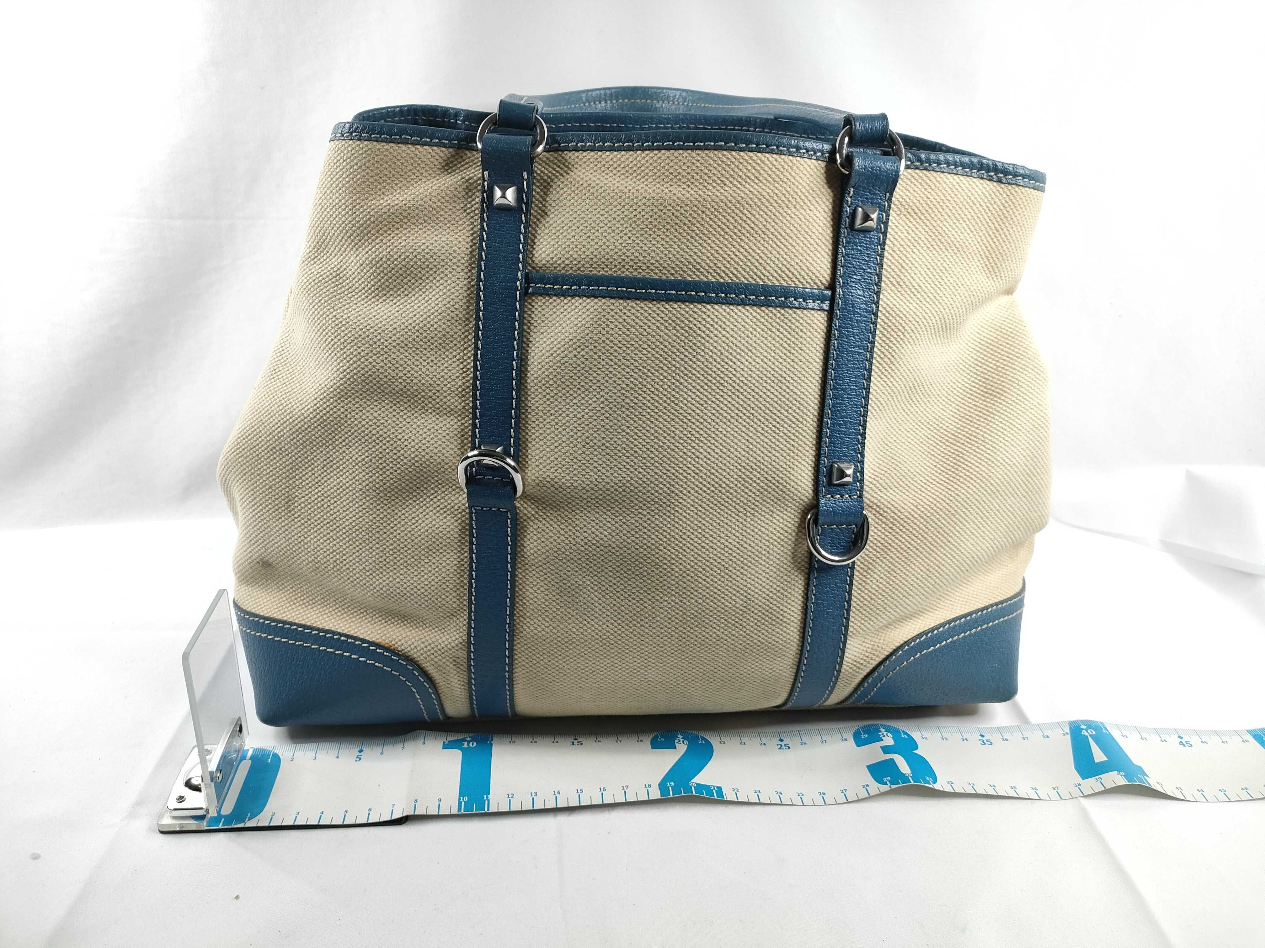 Canvas x Leather Tote Bag Blue Tote Bag — view 2