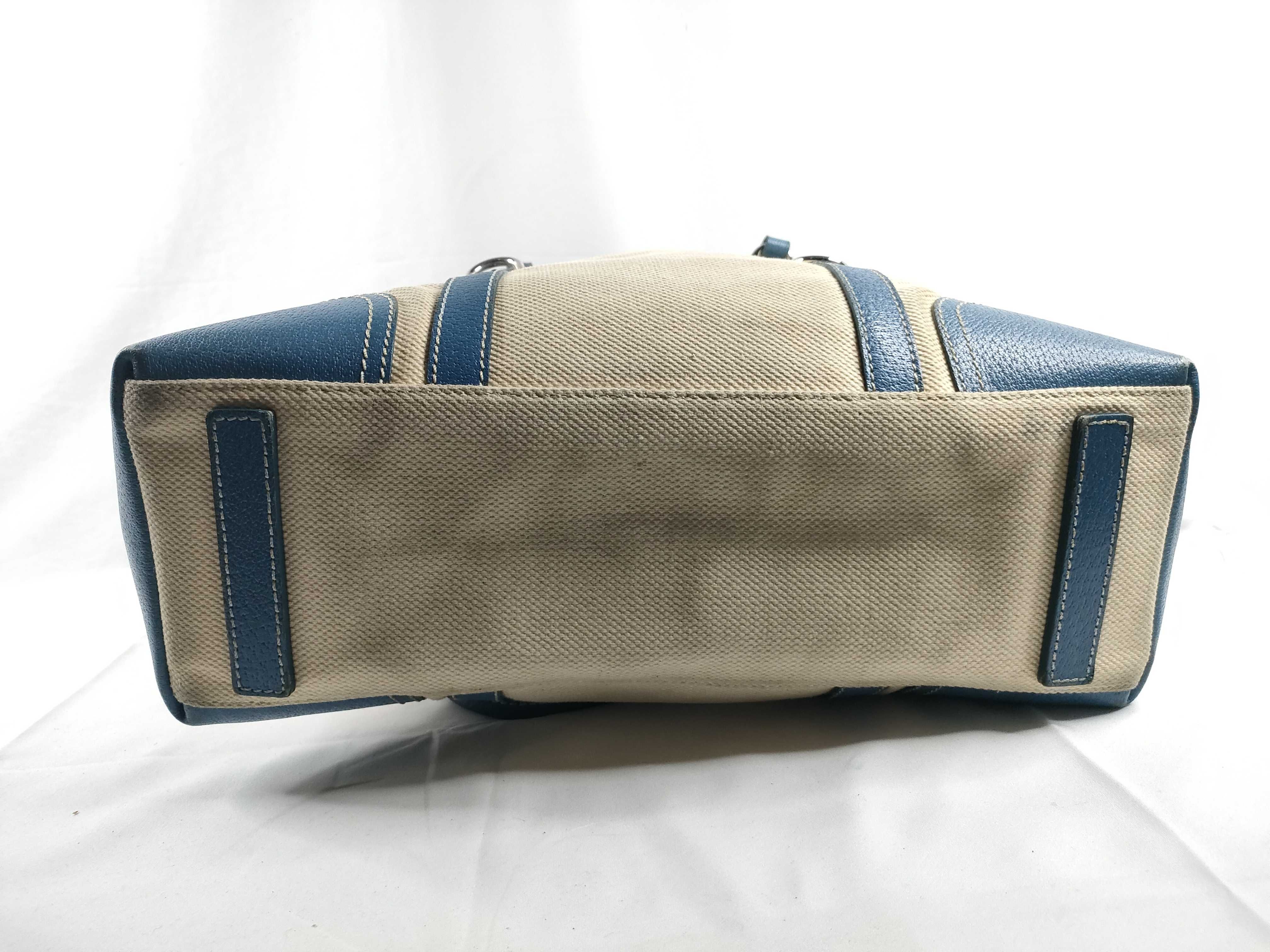 Canvas x Leather Tote Bag Blue Tote Bag — view 4