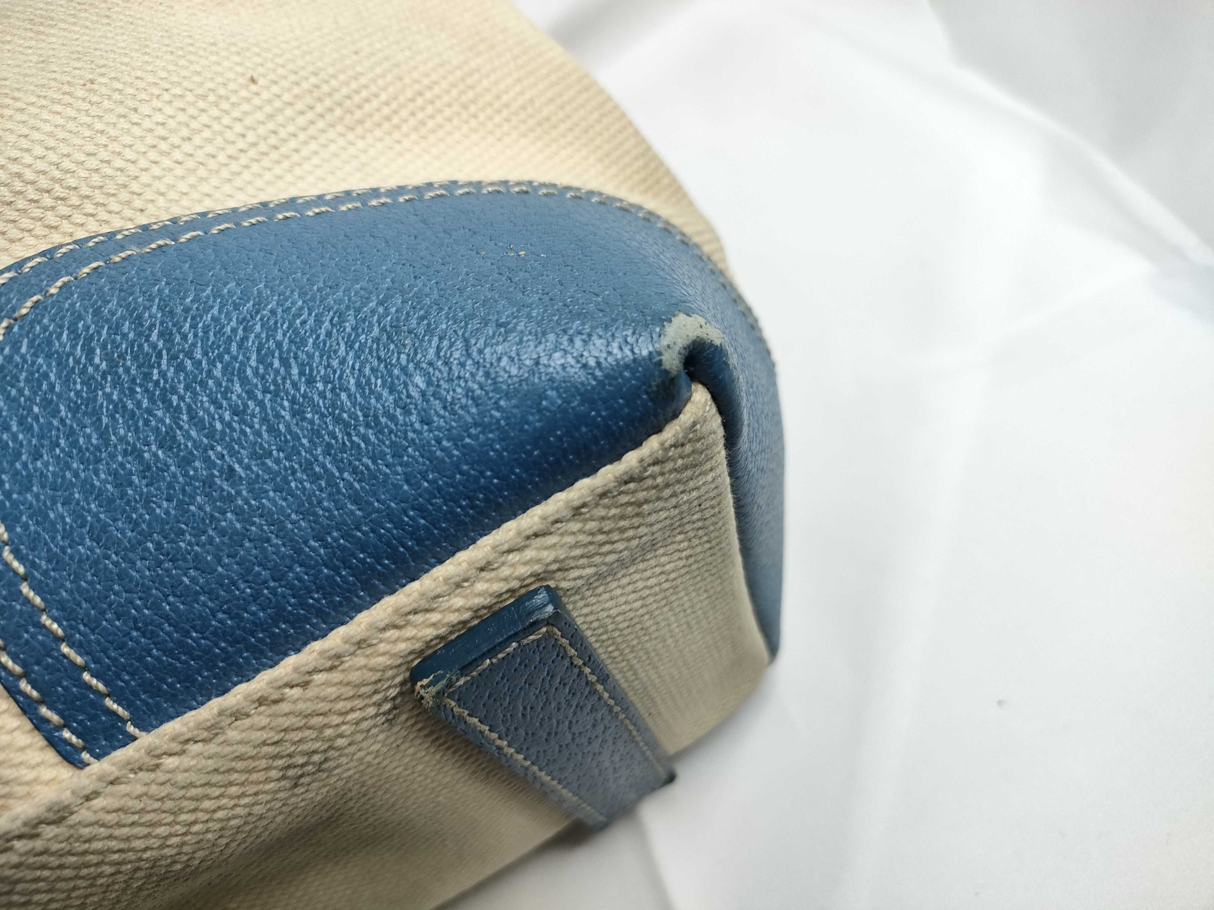 Canvas x Leather Tote Bag Blue Tote Bag — view 5