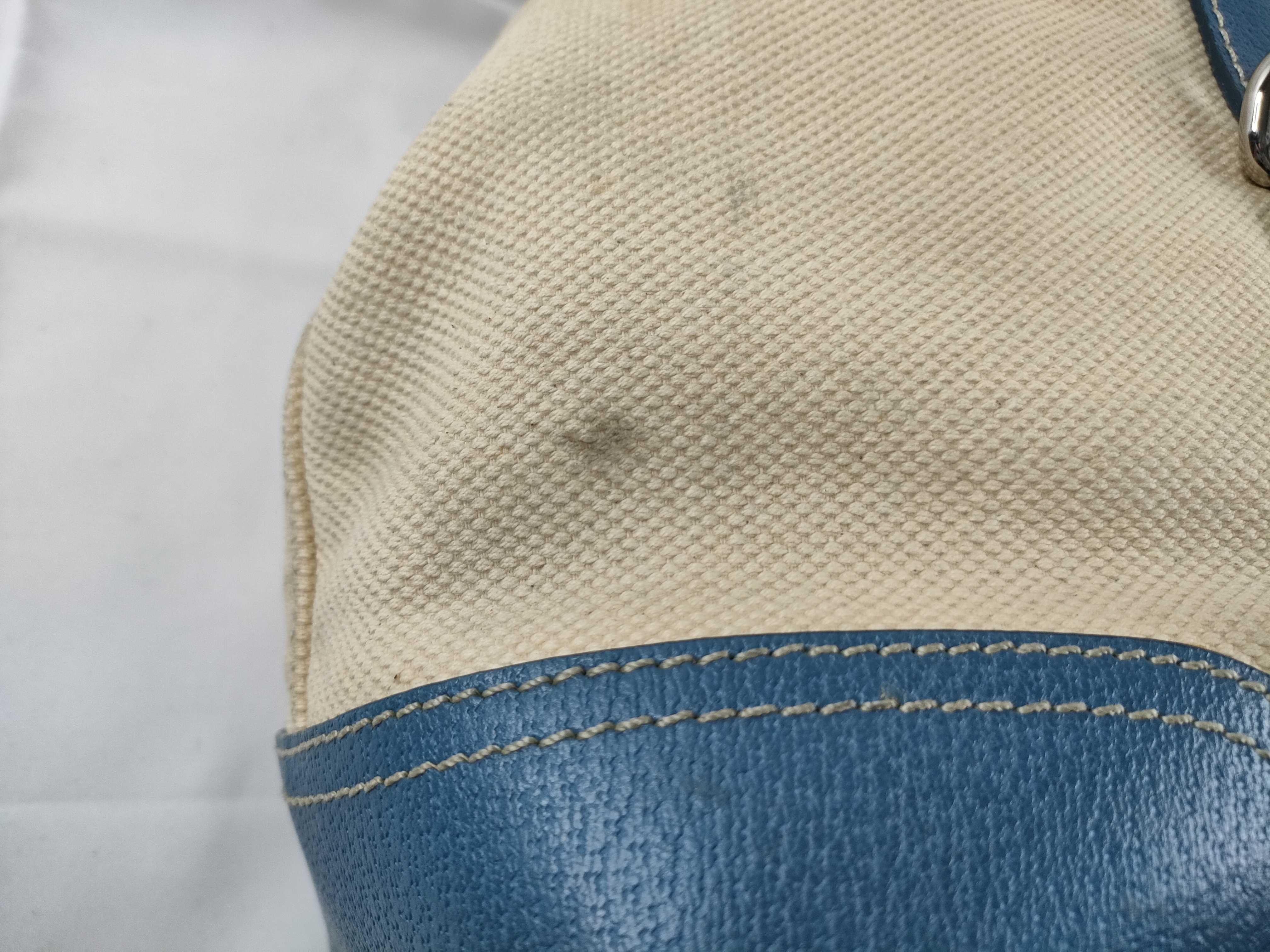 Canvas x Leather Tote Bag Blue Tote Bag — view 6