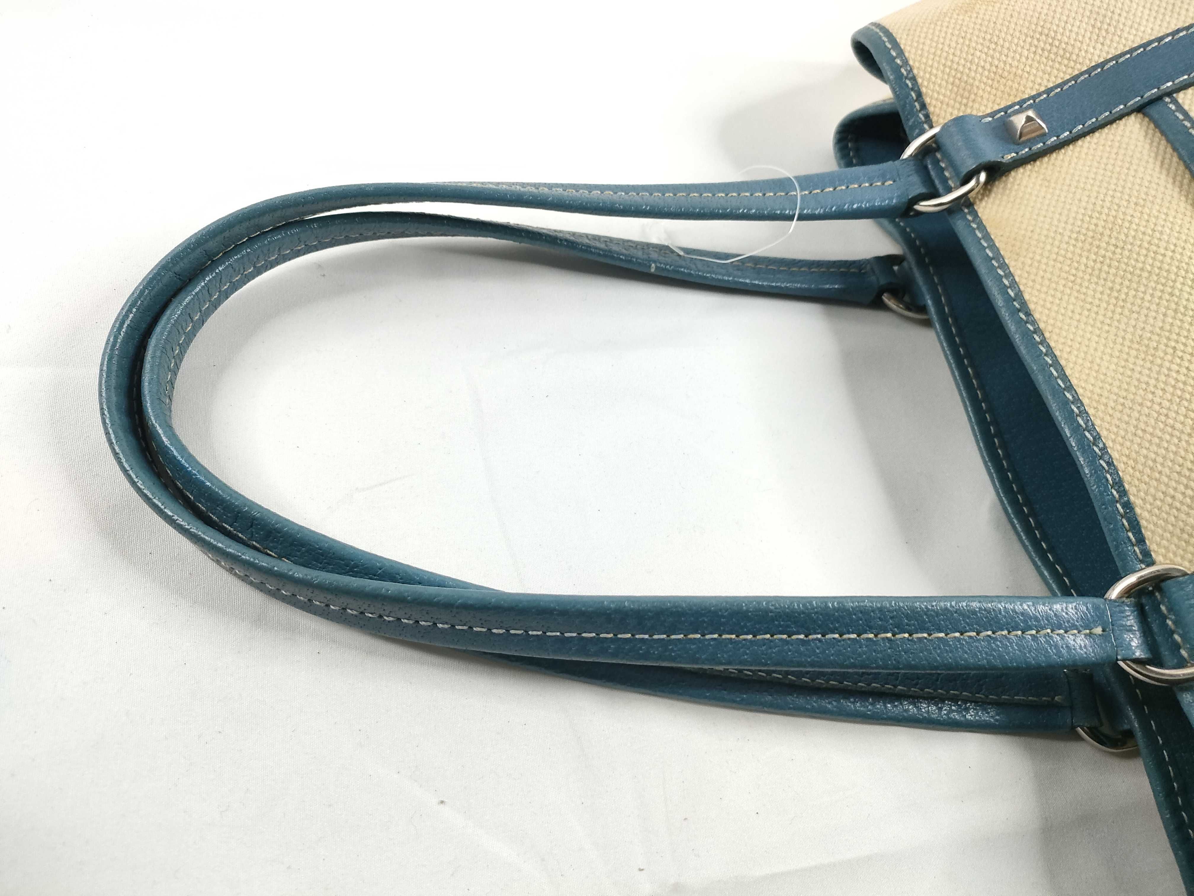 Canvas x Leather Tote Bag Blue Tote Bag — view 7