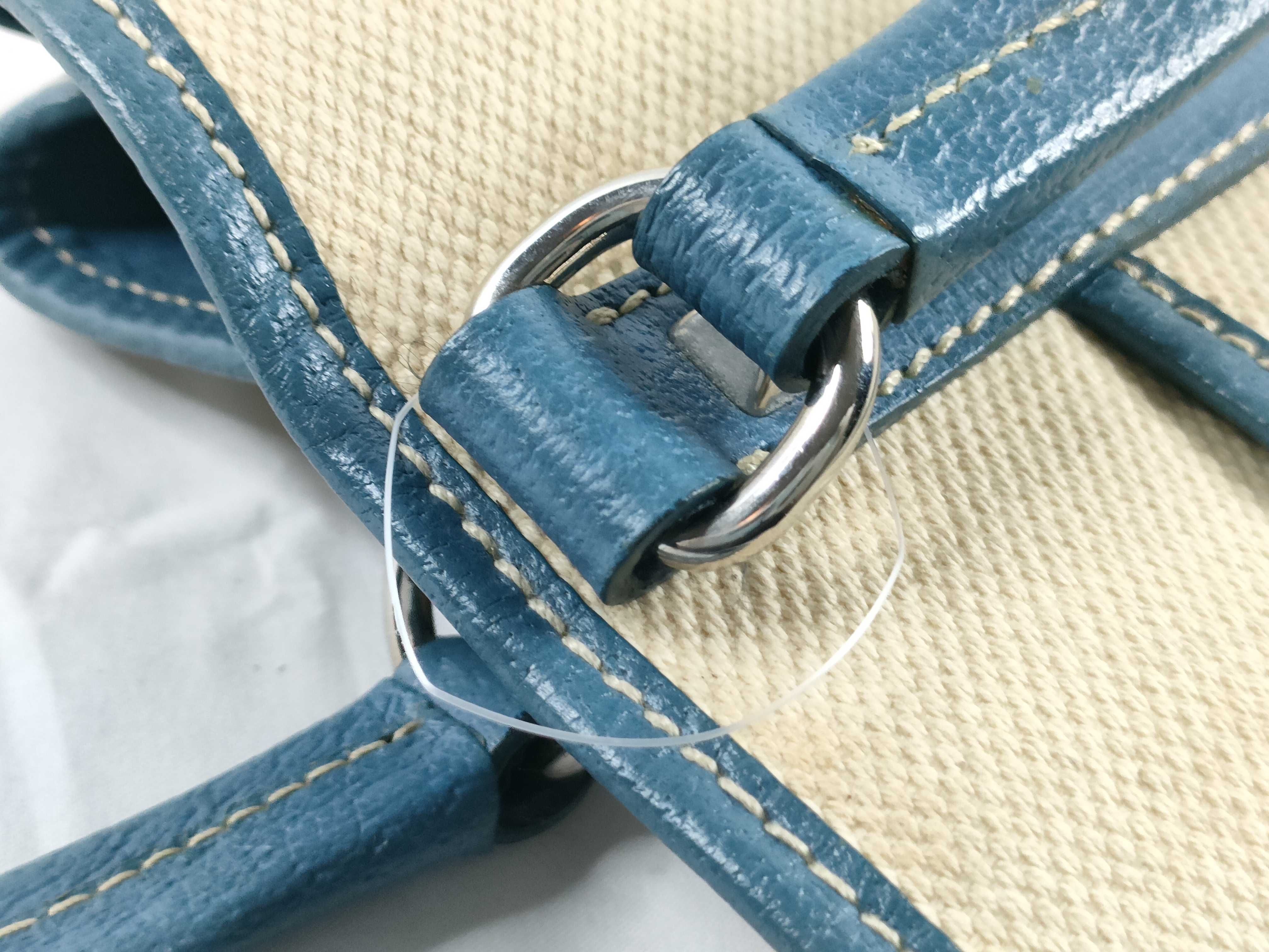 Canvas x Leather Tote Bag Blue Tote Bag — view 9