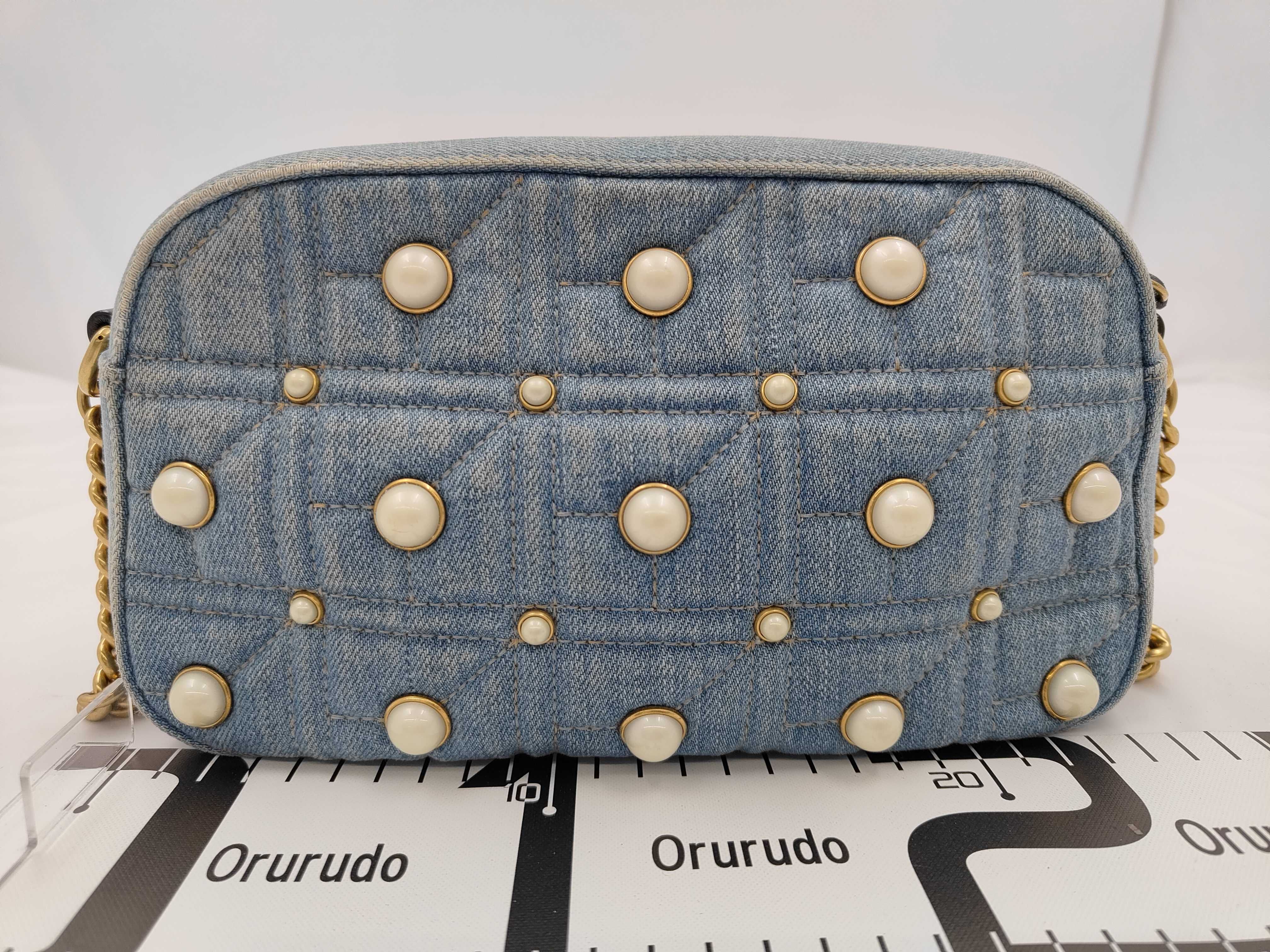 GG Marmont Pearl Shoulder Bag, Denim, 447632 (Bag) — view 2