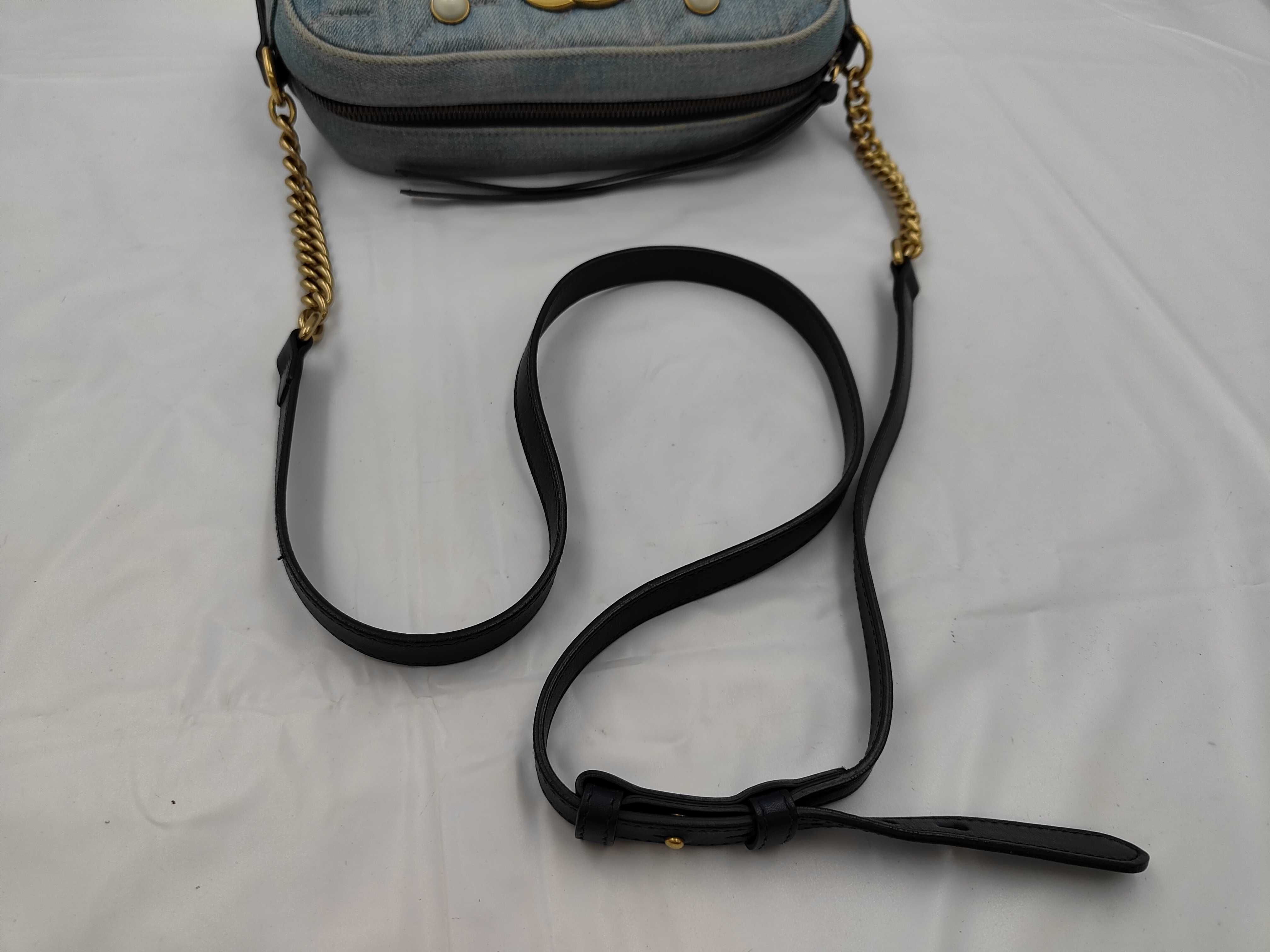 GG Marmont Pearl Shoulder Bag, Denim, 447632 (Bag) — view 3