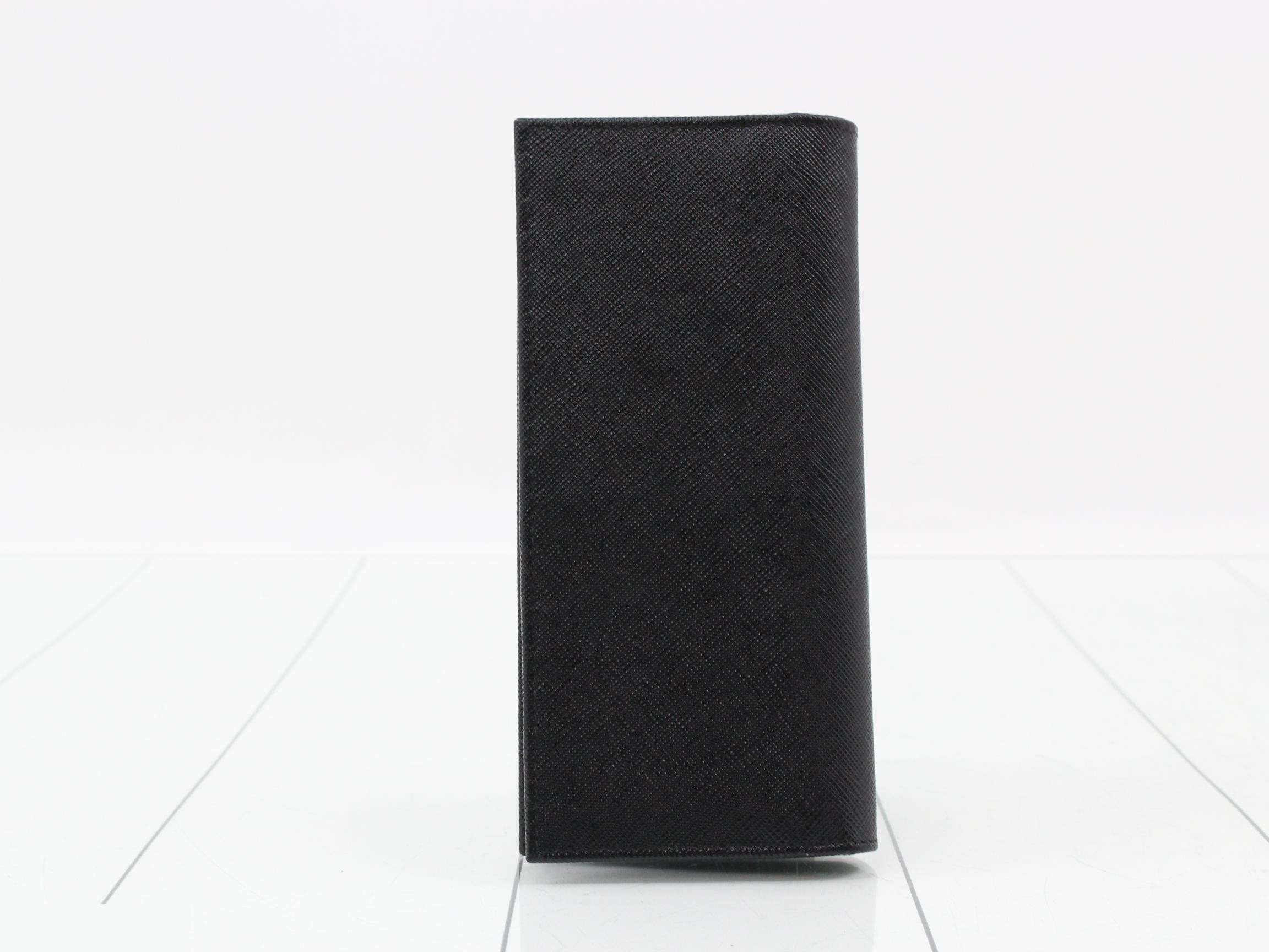 Triangle logo Saffiano leather long wallet, unused, black. — view 2