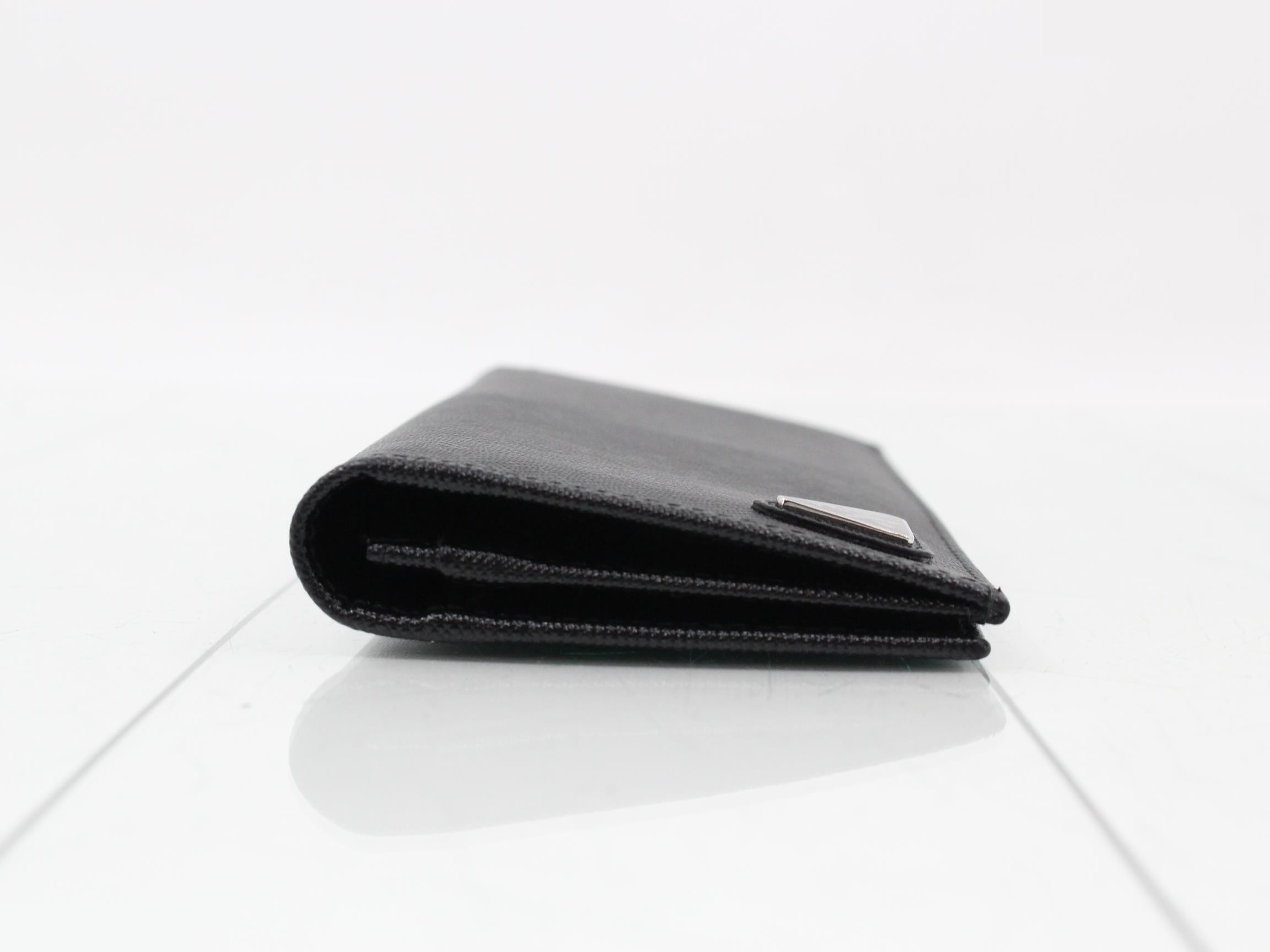 Triangle logo Saffiano leather long wallet, unused, black. — view 3