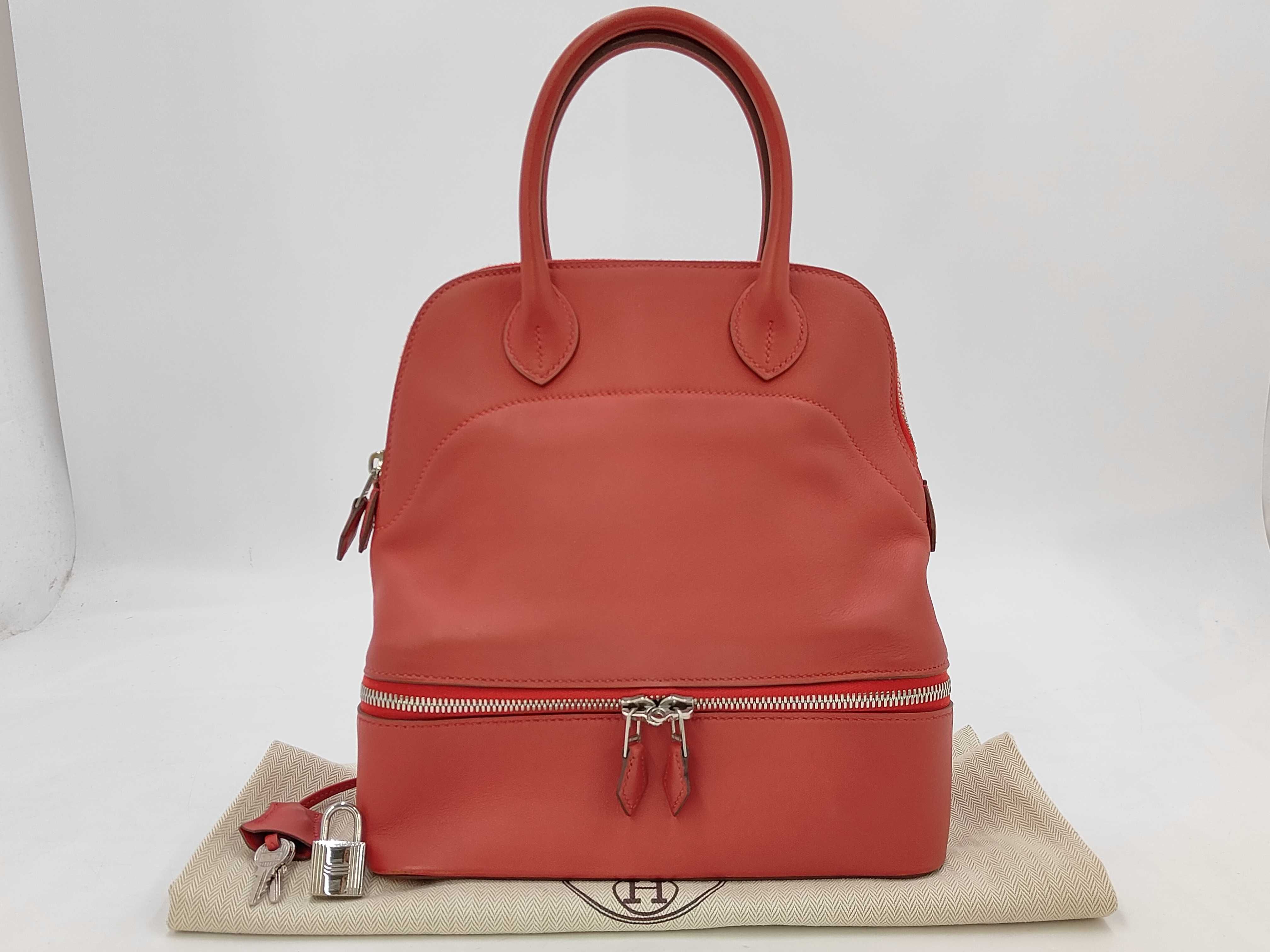Bolide Secret, Veau Swift leather, Rouge Casaque, silver hardware, T stamp, 2015 model, shoulder bag