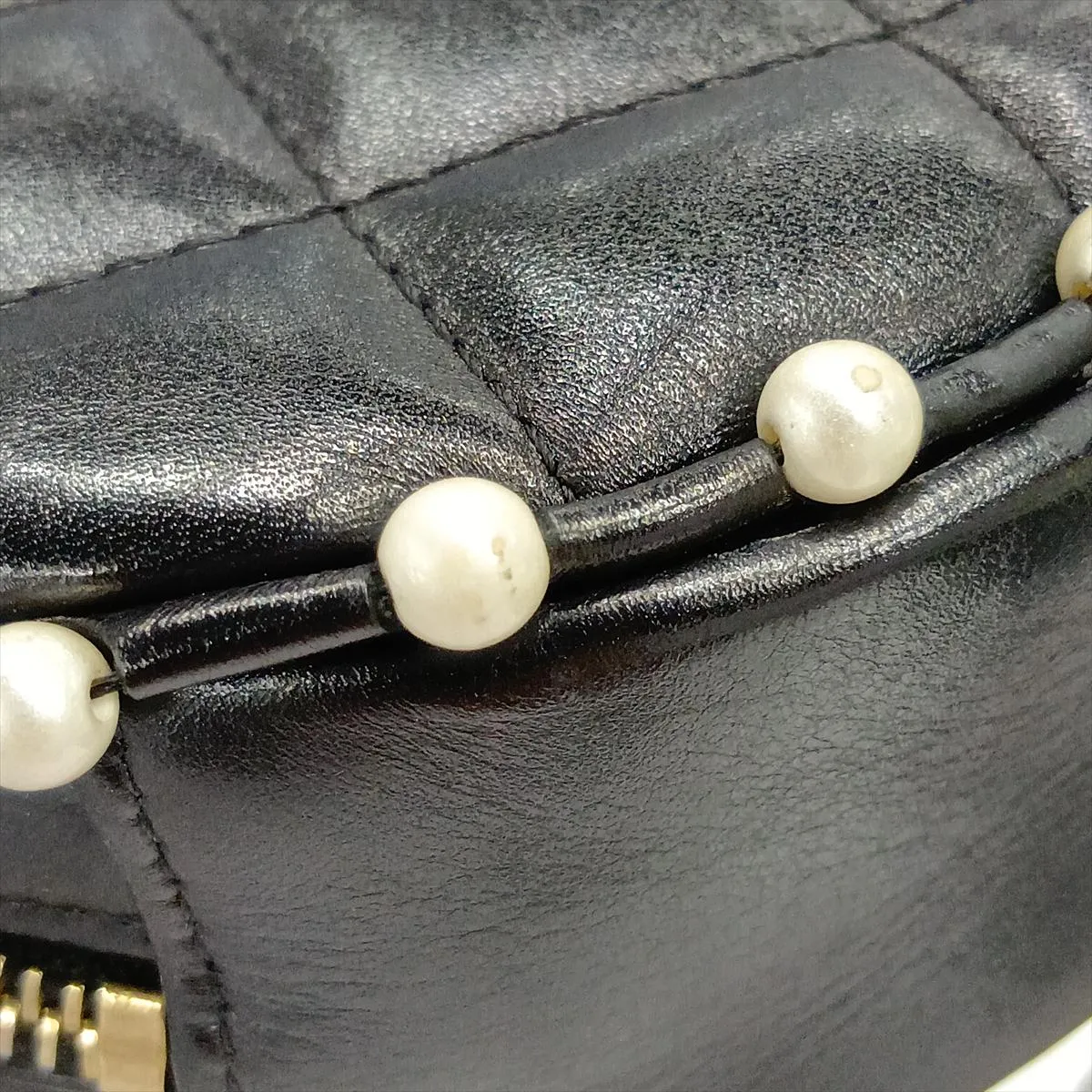 Matelassé Lambskin Chain Shoulder Bag, Round, Black with Gold Hardware, 29315148, Serial Number 29 — view 11