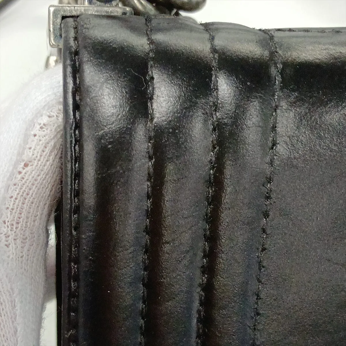 Boy Chanel Leather Chain Shoulder Bag, Logo, Black, Gunmetal Hardware, 15335078, Serial Number 15-series, A67086 — view 13