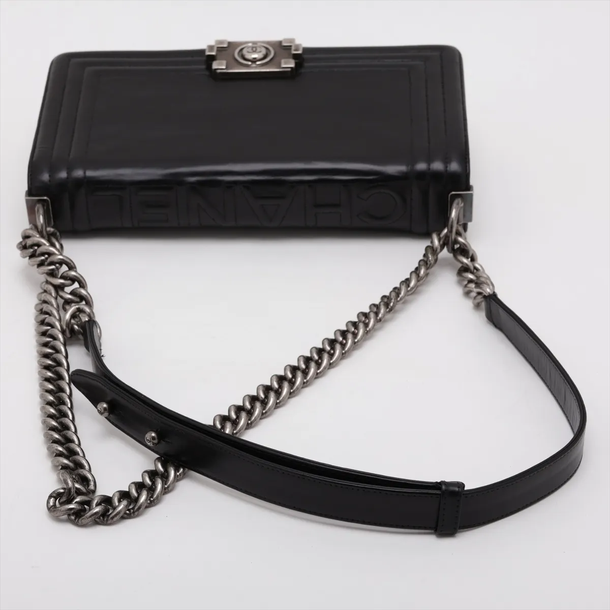 Boy Chanel Leather Chain Shoulder Bag, Logo, Black, Gunmetal Hardware, 15335078, Serial Number 15-series, A67086 — view 5