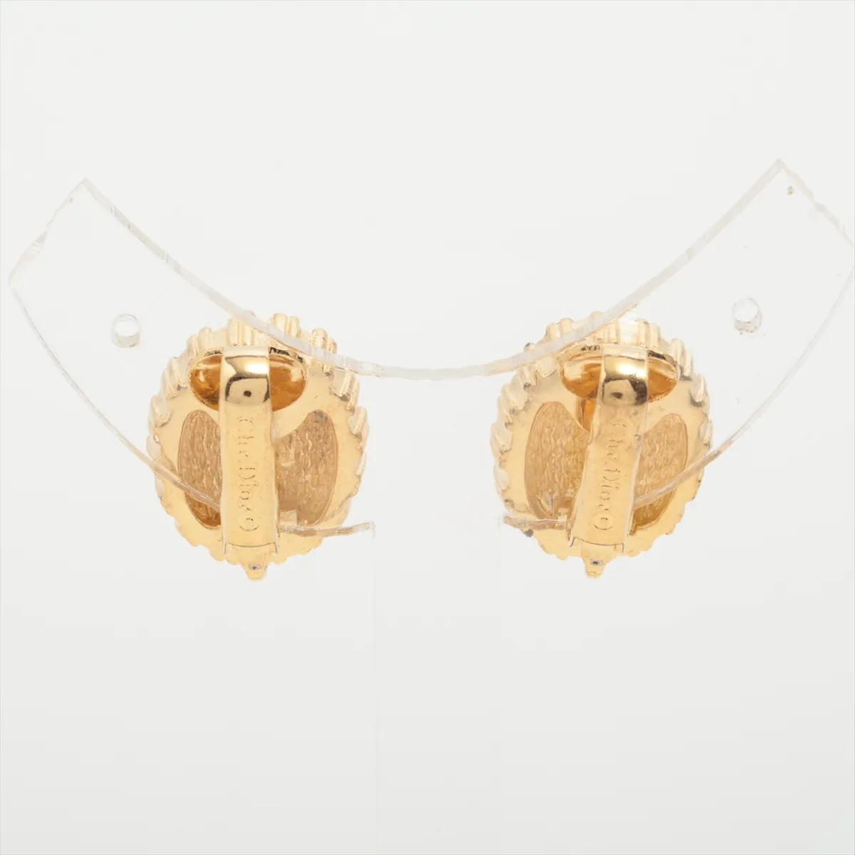logo earrings (for both ears), gold-plated with rhinestones. Shows signs of wear, tarnishing, — view 2